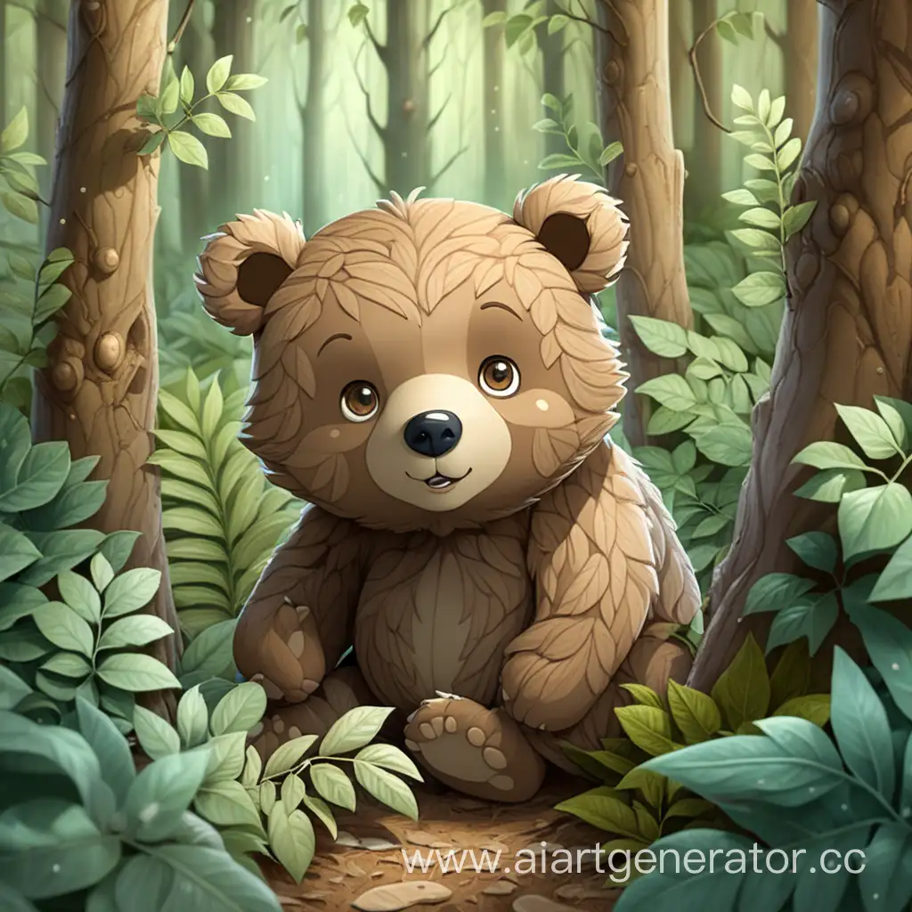 
a little bear in the bushes in the middle of the forest