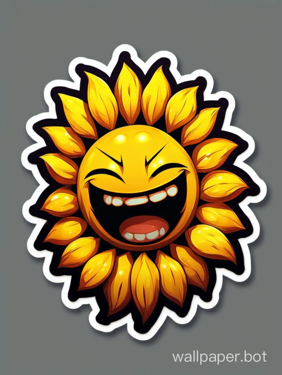 Radiant sunflower caracter, furious face, evil laugh, emoticon, 2d art, sticker art