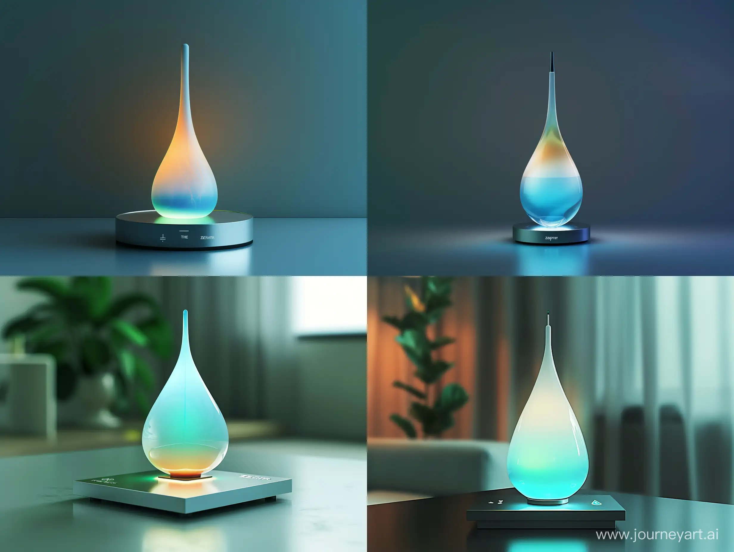 Imagine a single, slender teardrop, crafted from luminous ceramic or gleaming recycled glass.This is The Zephyr, a minimalist marvel that graces your smart home, promoting sustainable energy practices. Resting on a sleek, recycled aluminum base, it embodies elegance and innovation.
The teardrop form, reminiscent of nature's elements, glows with soft, calming blues and greens when energy use is efficient. As consumption increases, the light subtly shifts to warmer tones, prompting mindful adjustments. This captivating interplay of color, powered by energy-efficient LEDs, creates a serene and informative experience.
The Zephyr's minimalist design, inspired by award-winning concepts like the "Willow Lamp," seamlessly blends into any modern environment. Consider incorporating a subtle logo on the base, further emphasizing its commitment to sustainability.
Focus on capturing the essence of The Zephyr: minimalism, sustainability, and user-friendliness. Highlight the dynamic light display and the teardrop's interaction with the base. With this prompt, Midjourney can help you bring this captivating device to life.realistic style