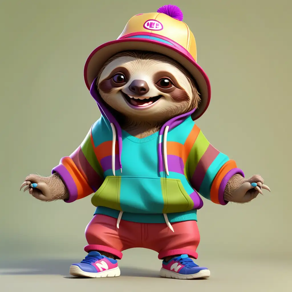 Joyful Upright Sloth in Colorful Attire and Hat