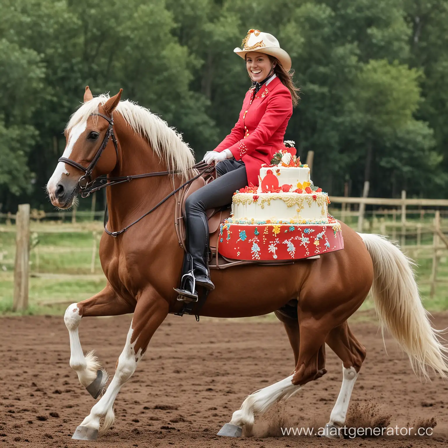 Equestrian-Cake-Delight-Majestic-Horse-Galloping-with-a-Lavish-Cake
