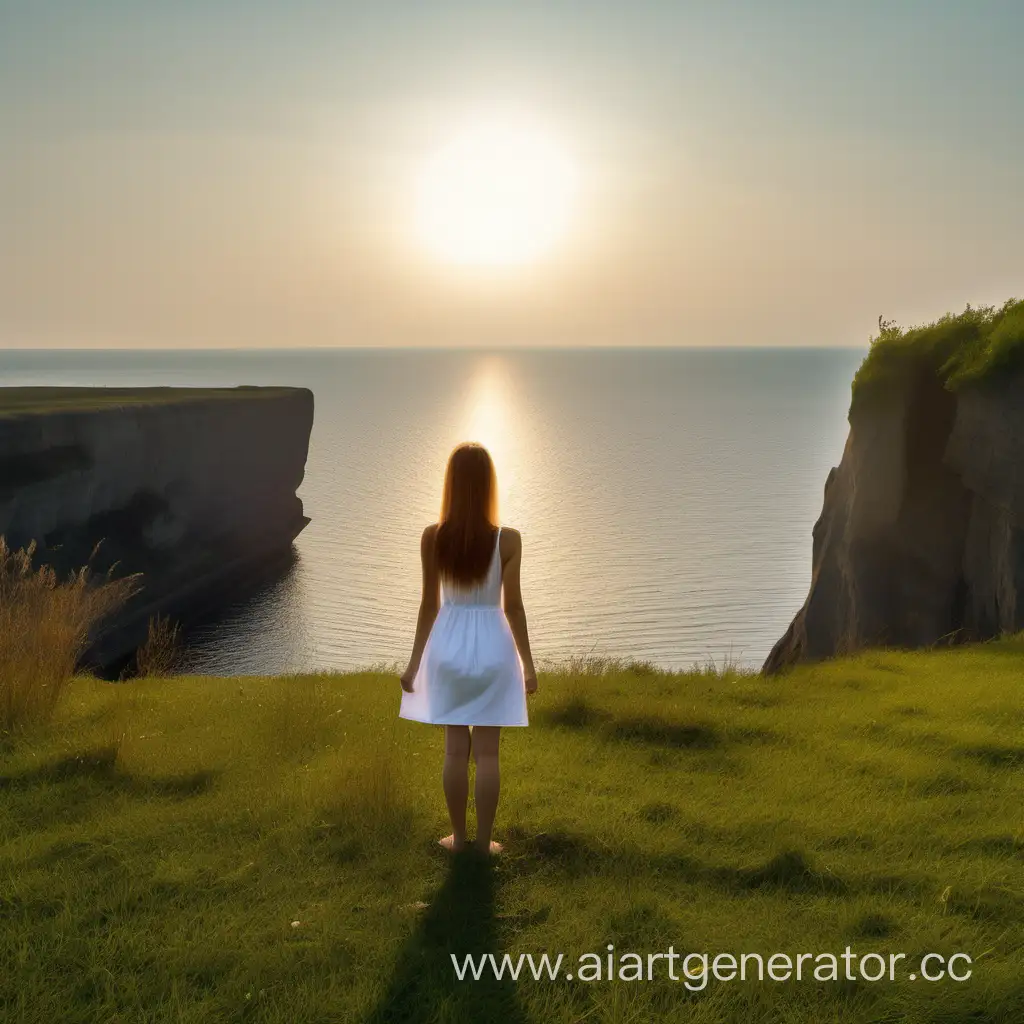 Barefoot-Girl-in-White-Dress-Contemplating-Sun-from-Cliff-Edge