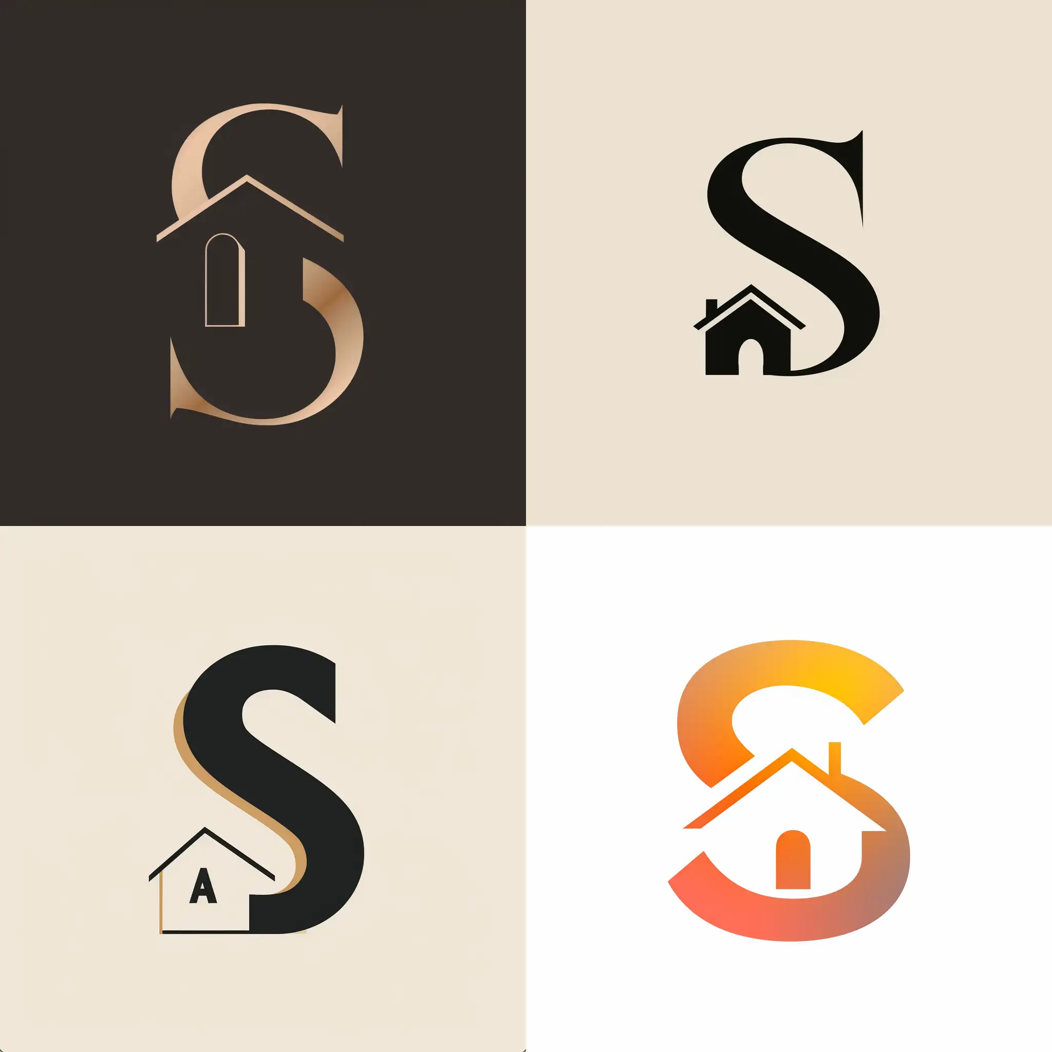 Create a "Song Anh" logo with a uniquely styled and prominent letter "S." Represent the letter "A" as a simple and modern house, evoking a warm and friendly feel with soft lines.
