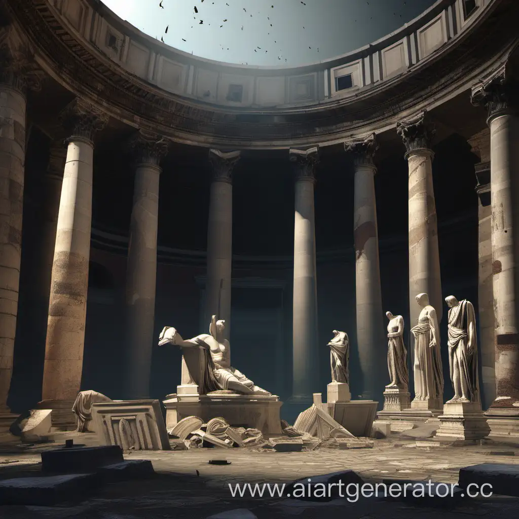 Decayed-Pantheon-Surrounded-by-5-Weathered-Statues