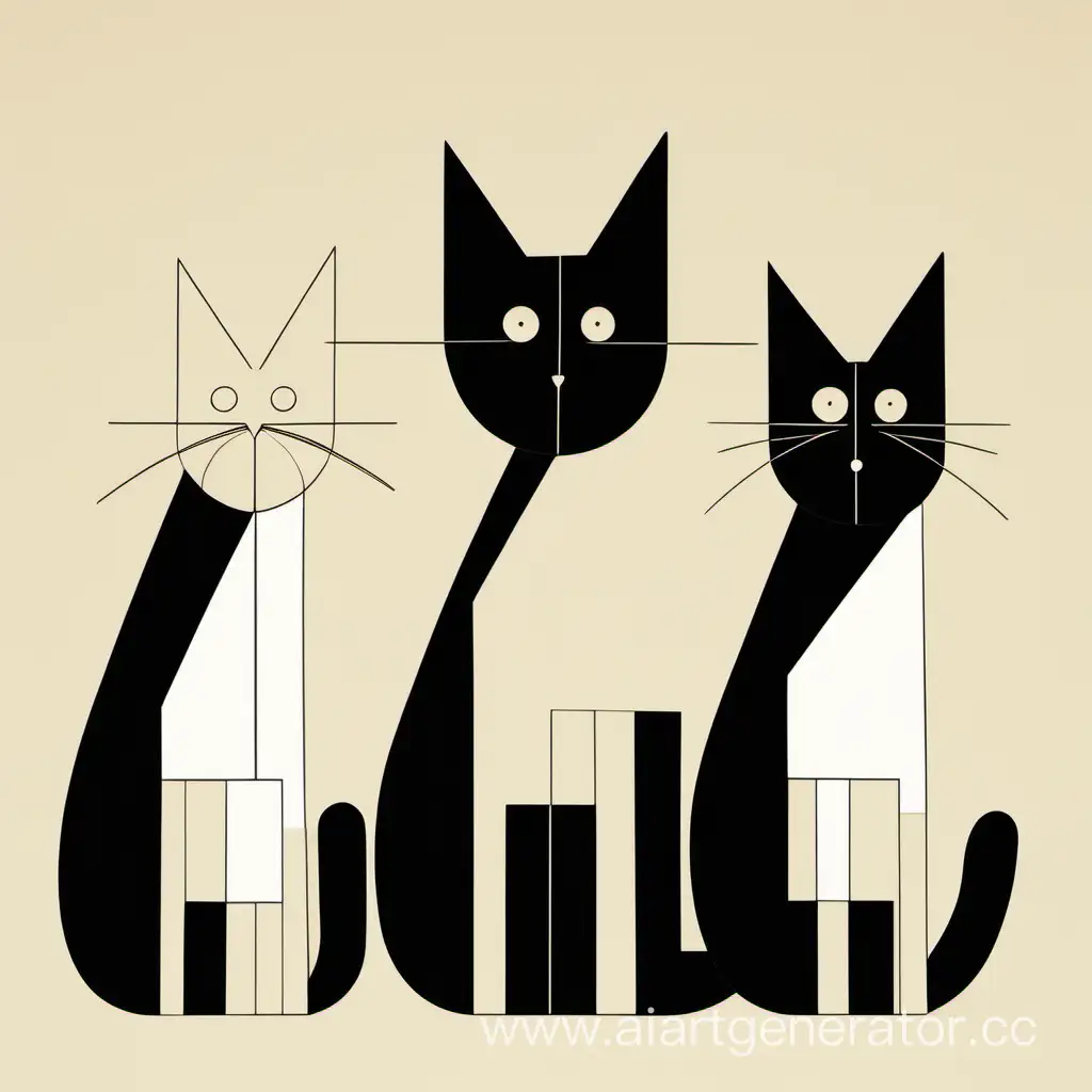 Три разных кота минимализм примитив растровый рисунок абстрактно упрощённо конструктивизм лучизм супрематизм