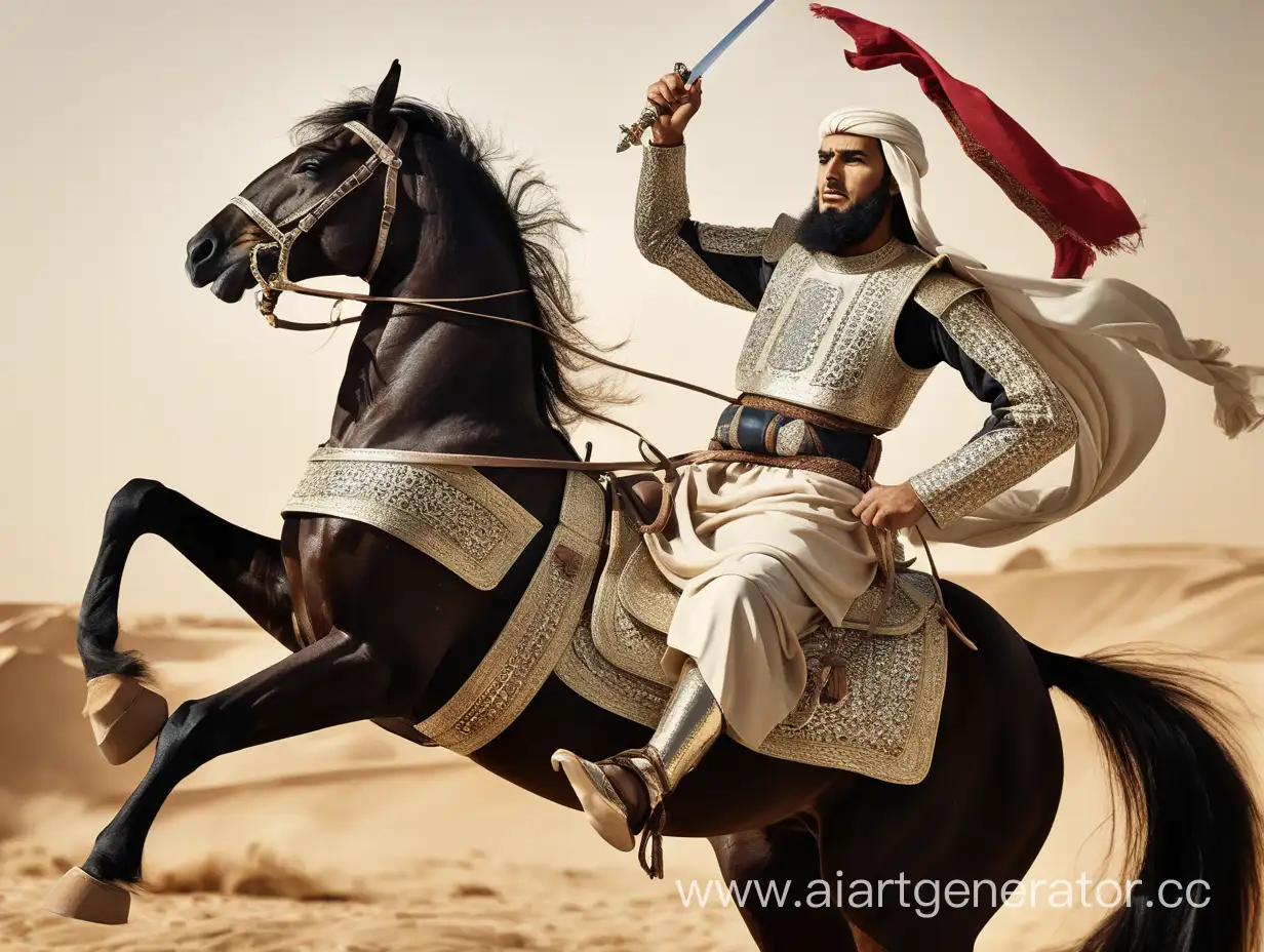 Halid-bin-Valid-Warrior-Riding-Majestic-Horse-with-Sword