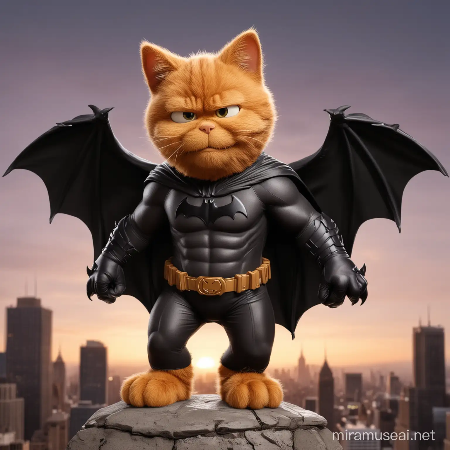 Garfield Cosplaying as Batman in Gotham City