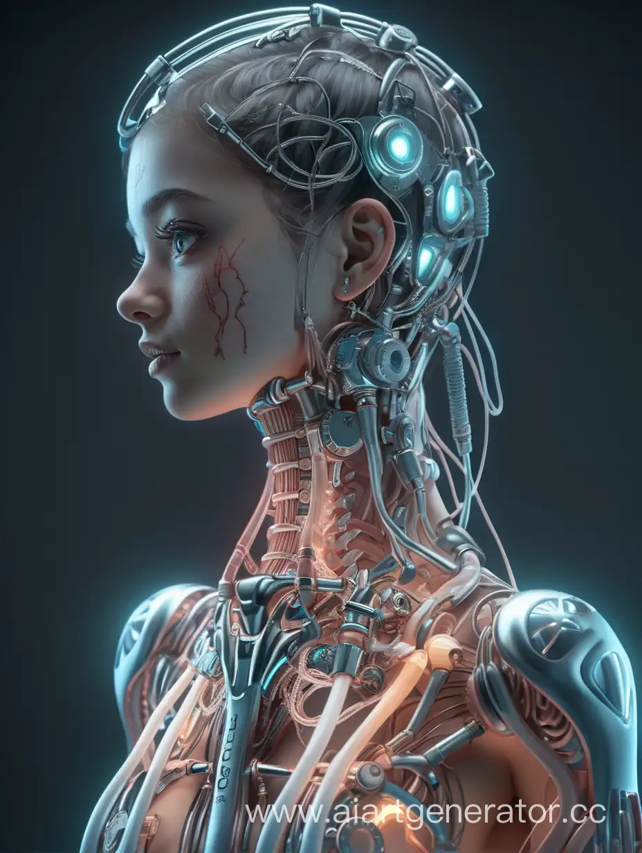 1mechanical girl,((ultra realistic details)), portrait, global illumination, shadows, octane render, 8k, ultra sharp,metal,intricate, ornaments detailed, cold colors, egypician detail, highly intricate details, realistic light, trending on cgsociety, glowing eyes, facing camera, neon details, machanical limbs,blood vessels connected to tubes,mechanical vertebra attaching to back,mechanical cervial attaching to neck,sitting,wires and cables connecting to head