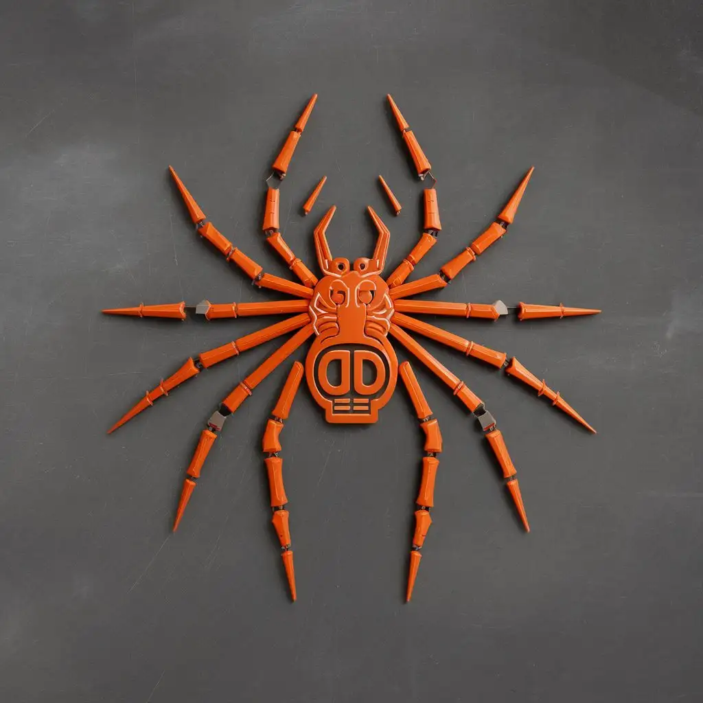 logo, spider, with the text "orange robotic spider on a gray background", typography