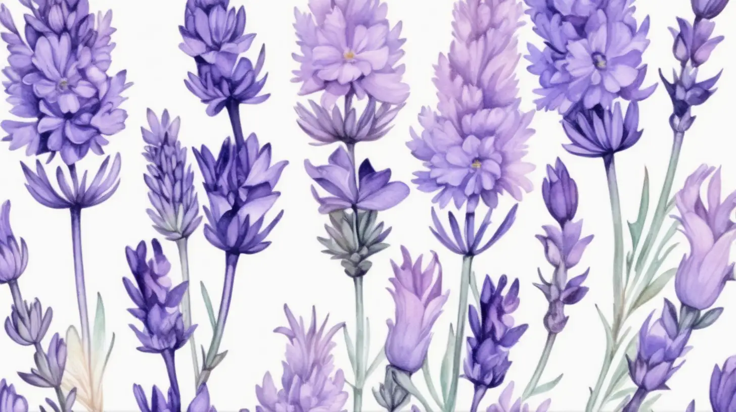 Pastel Watercolor English Lavender Flower Clipart on White Background Andy Warhol Inspired Tile