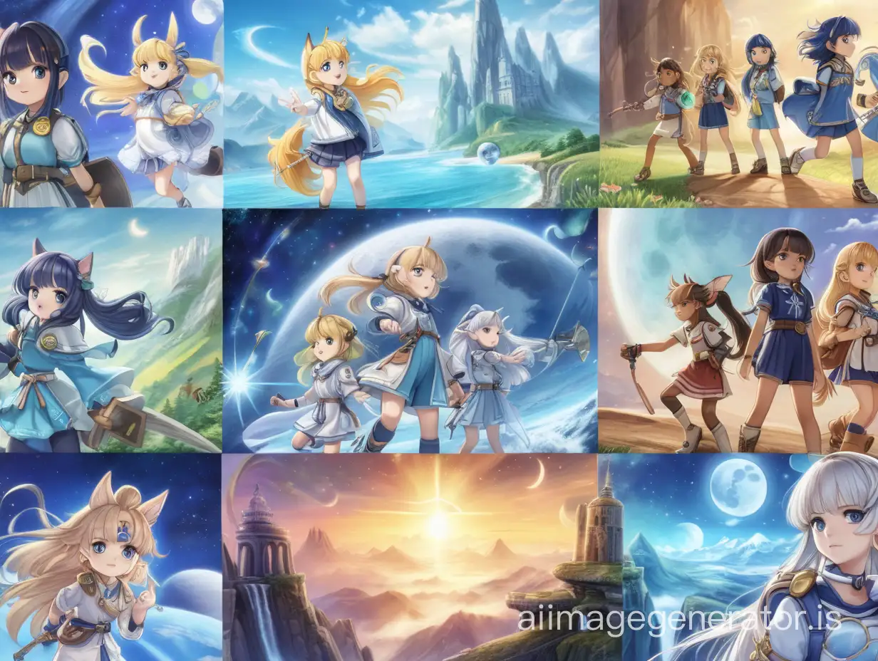 a montage of Luna, Sol, and Stella traversing various landscapes, facing challenges, and demonstrating their skills and teamwork.]