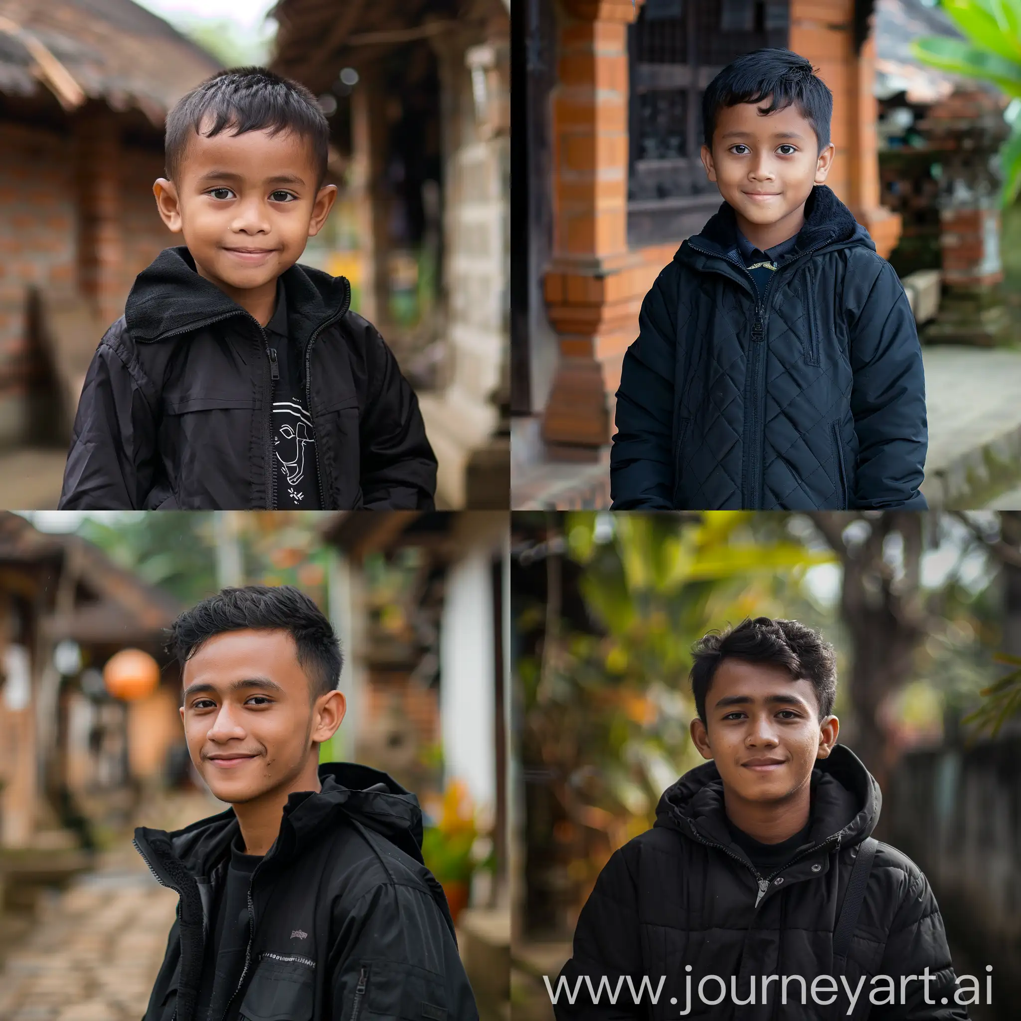 full body handsome boy,27 year old,wearing black jacket,smile expresion,at the javanese village,realistic photo,HD,bright ultra,smooth