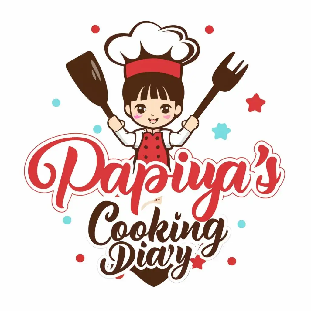 logo, Chief girl doll, with the text "Papiya's Cooking Diary", typography, be used in Restaurant industry