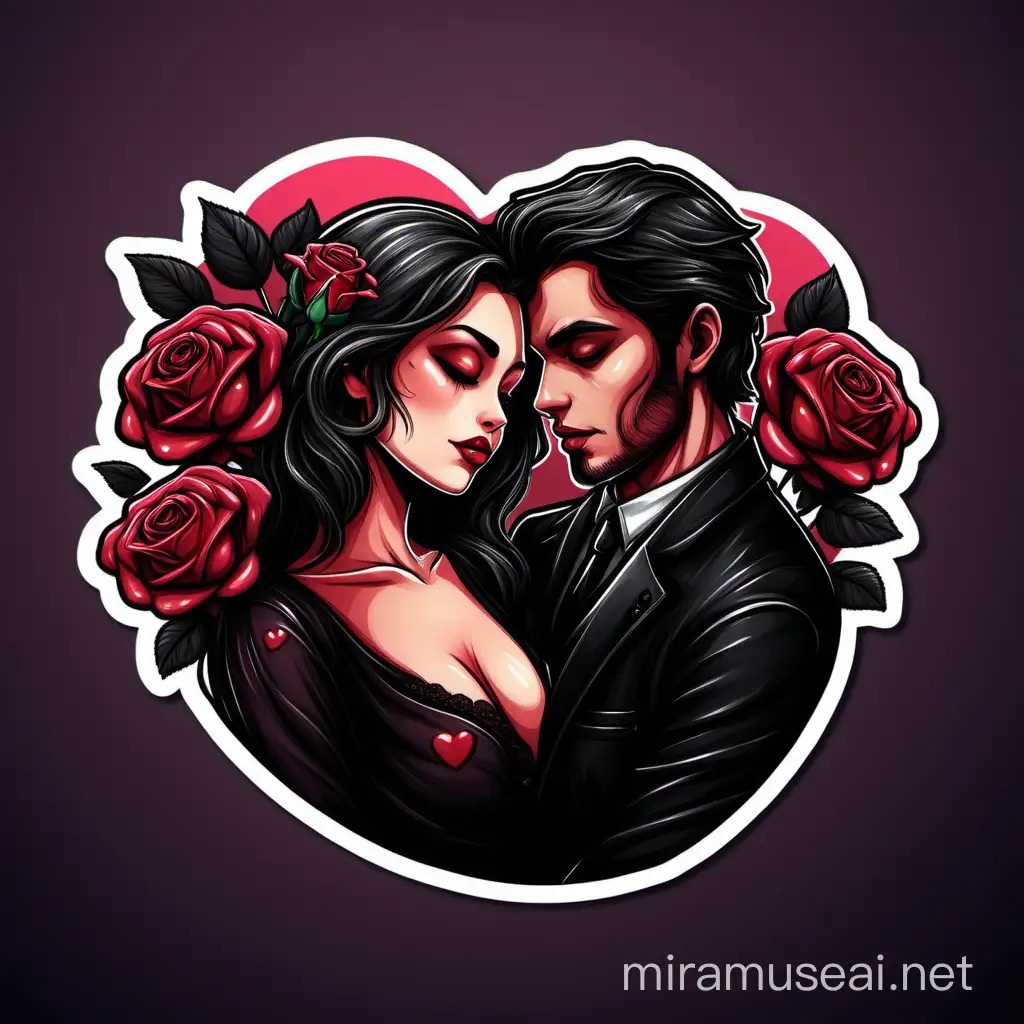 Create a sticker of dark romance couple and roses