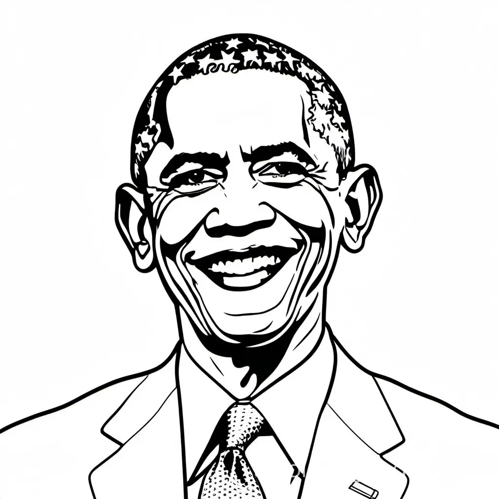 barack obama, Coloring Page, black and white, line art, white background, Simplicity, Ample White Space. The background of the coloring page is plain white to make it easy for young children to color within the lines. The outlines of all the subjects are easy to distinguish, making it simple for kids to color without too much difficulty