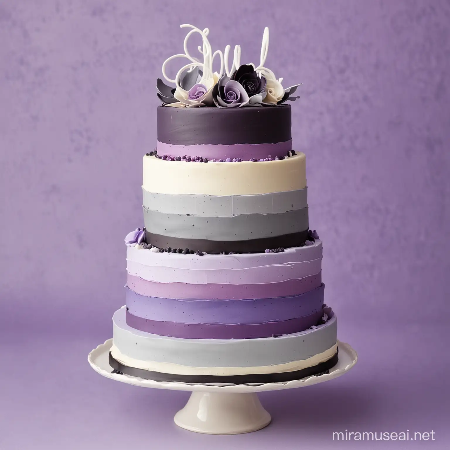 A three tiered cake in asexual colors 