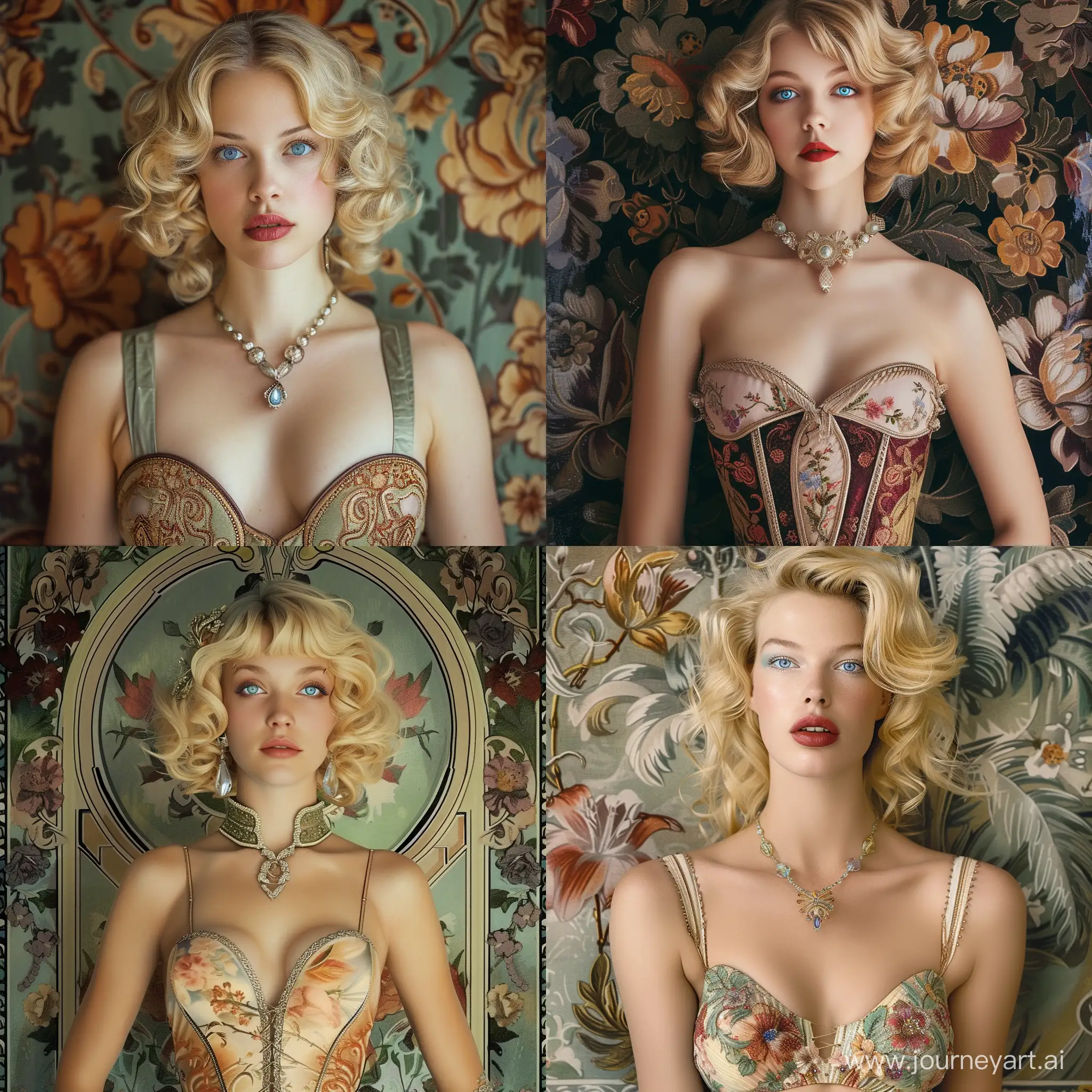 Elegant-ArtNouveau-Style-Blonde-Woman-Adorned-in-Lalique-Jewelry-and-Floral-Motif-Bustier-Dress