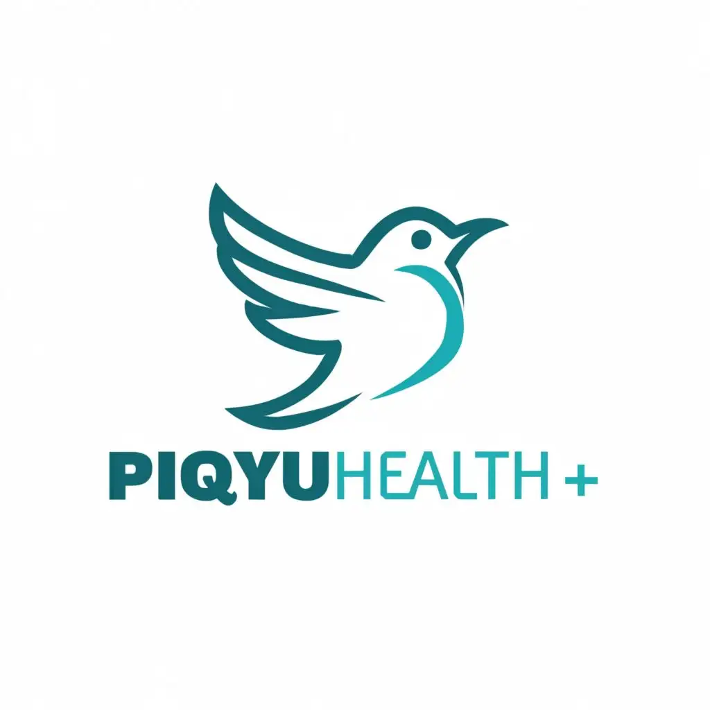 logo, A Bird with Letter 'P', 'h' and '+', with the text "Piqyu Health+", typography