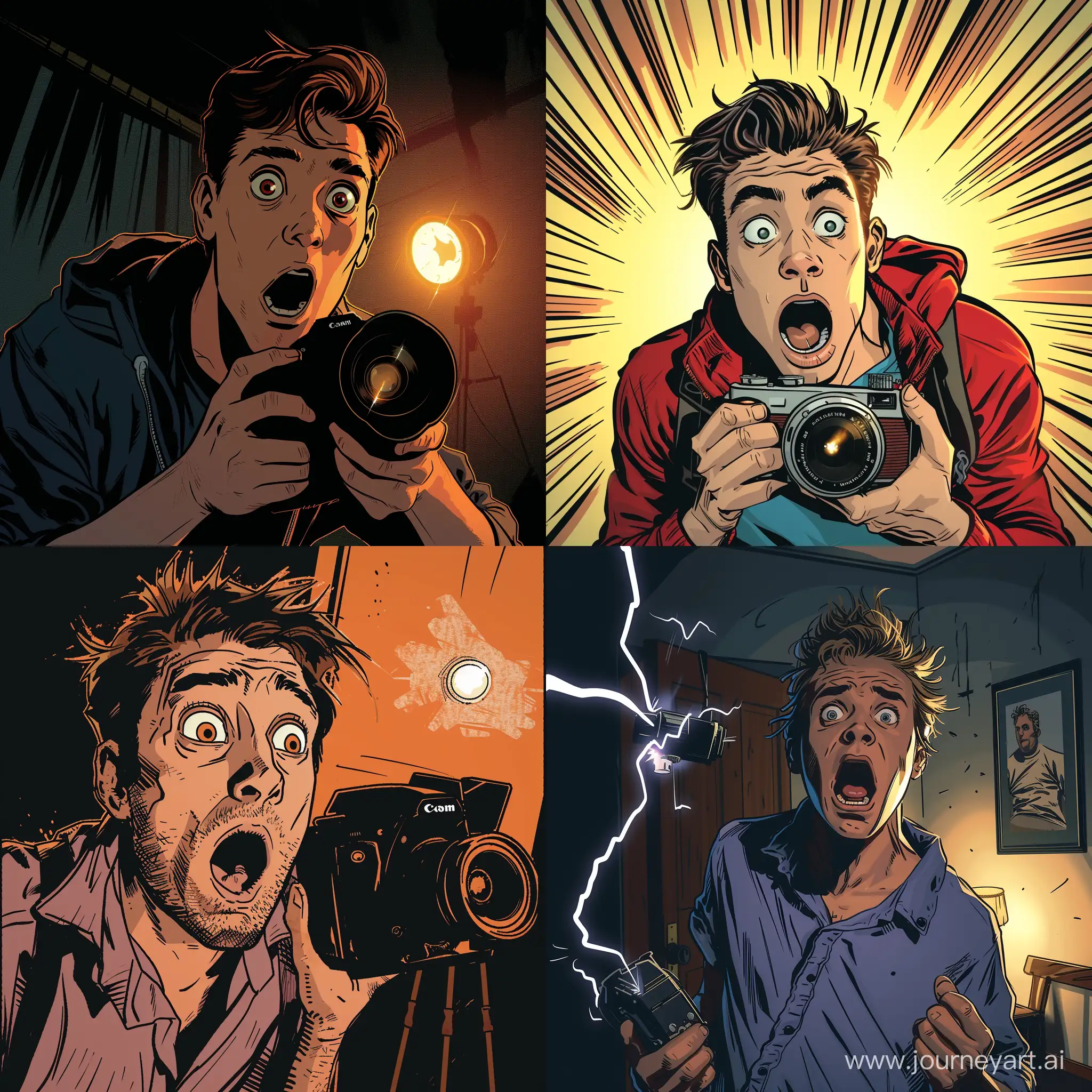 Man-Reacts-in-Shock-to-Camera-with-Minimal-Lighting-Modern-American-Comic-Book-Style