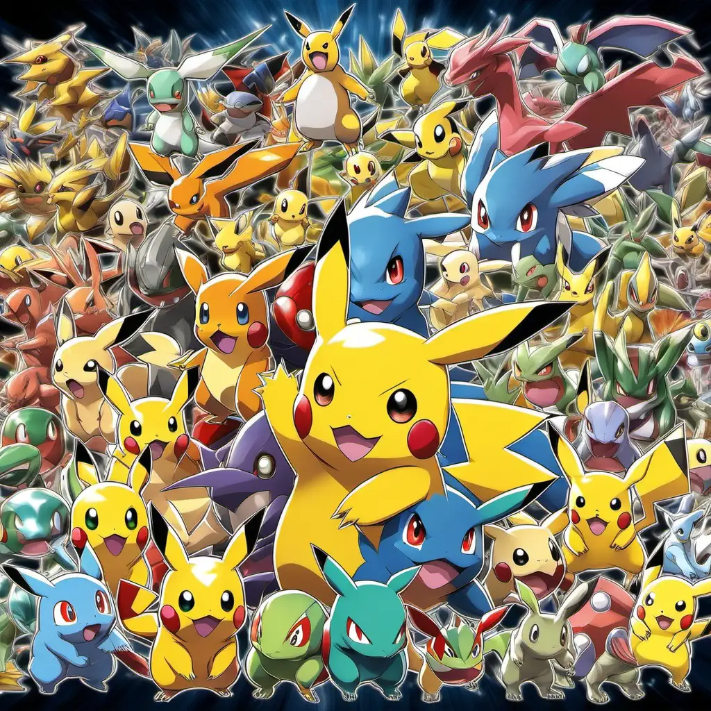 "Create an image featuring all the Pokémon from the first generation in a dynamic and balanced composition. Ensure each Pokémon is recognizable while maintaining visual harmony throughout the entire picture."