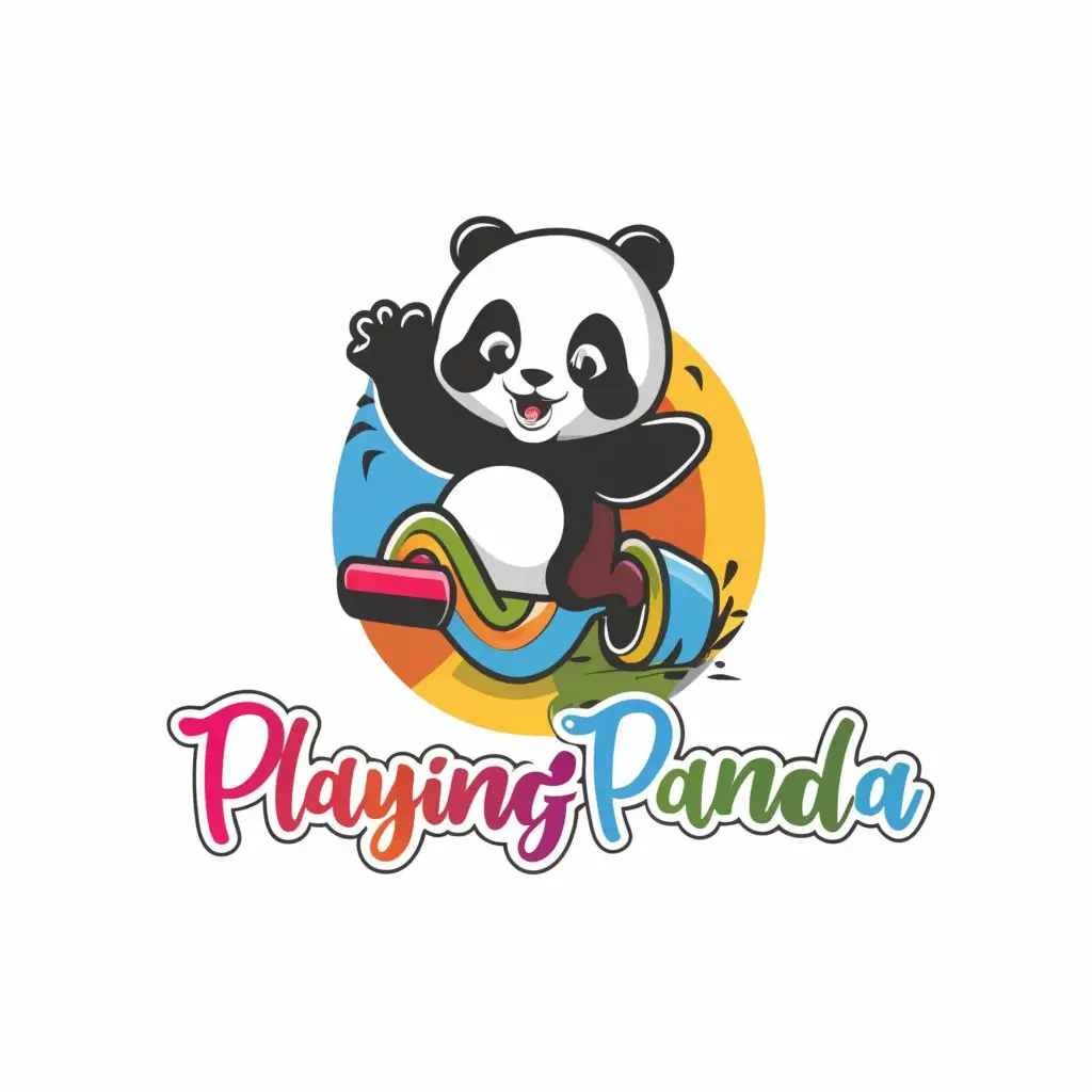 a logo design,with the text "Playing Panda", main symbol:panda sliding,Moderate,be used in Home Family industry,clear background