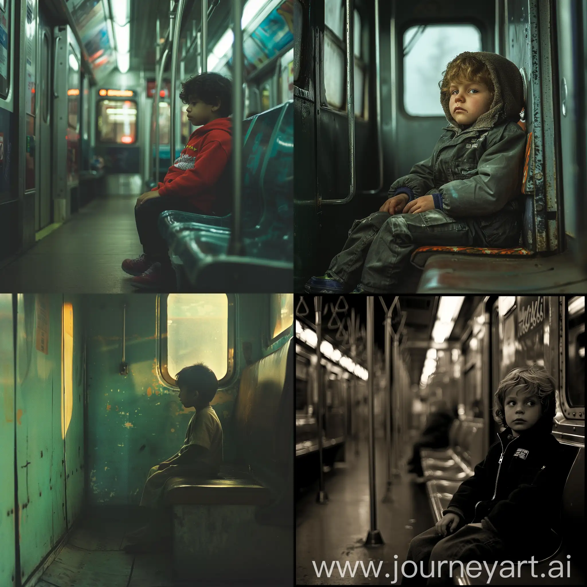 a kid sitting on a train