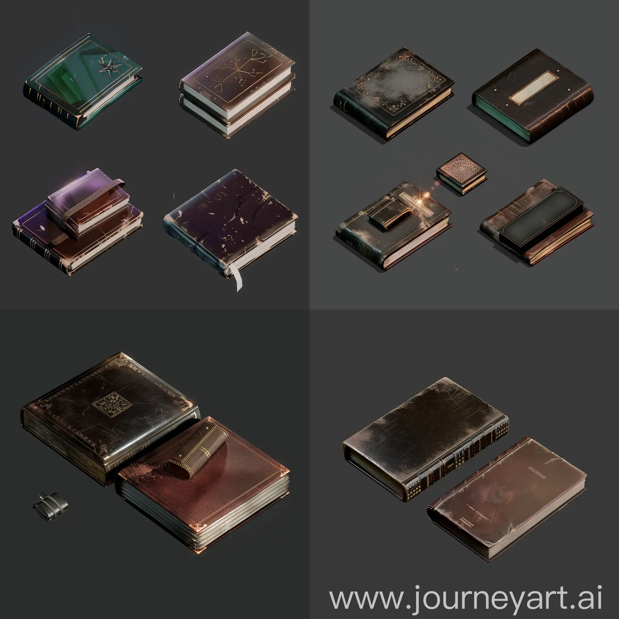 Isometric-Set-of-Old-Worn-Books-Realistic-3D-Game-Asset