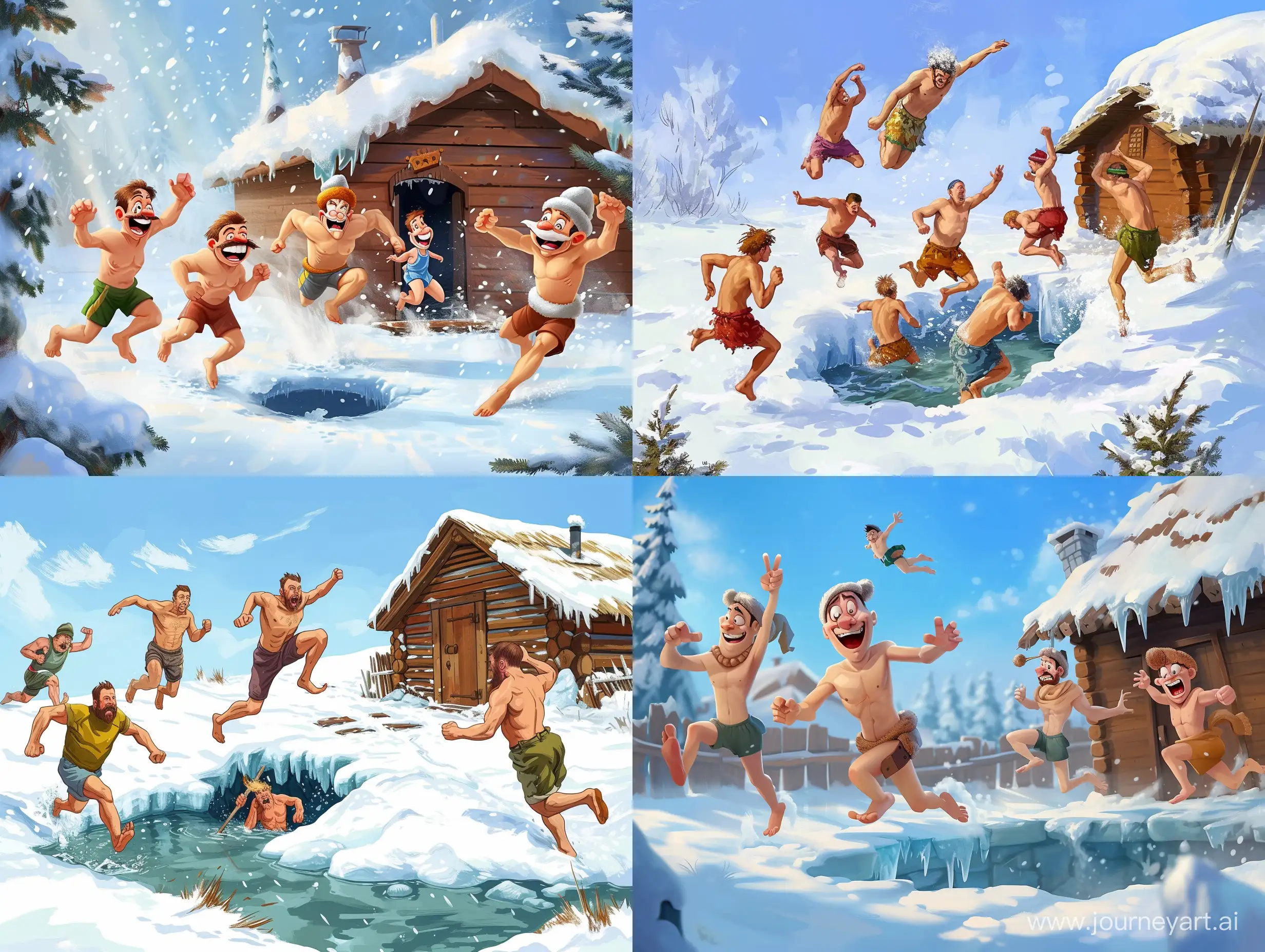 Joyful-Russians-Embrace-Winter-Sauna-Run-Ice-Hole-Plunge-3D-Cartoon-Art
