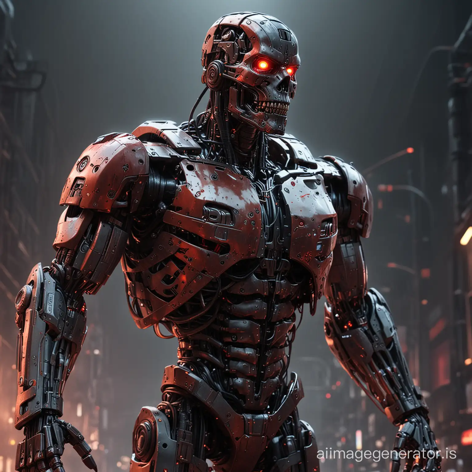 Prompt: Terminator robot with a liquid body, futuristic, sci-fi, high detail, digital painting, cinematic lighting, dynamic pose, weapon, red glow, menacing, hyperrealistic, metal texture, masterpiece by Greg Rutkowsky and Dominic Qwek, futuristic cyberpunk background, 4k resolution
Negative prompt: bad-hands-5, by-bad-artist-neg, un-detailed skin, semi-realistic, CGI, low quality, jpeg artifacts, poorly drawn hands, (out of frame:1.1)