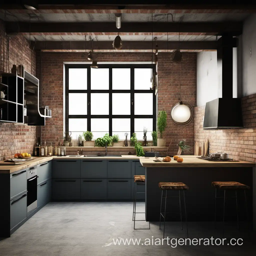 Modern-Loft-Kitchen-Interior-with-Industrial-Accents