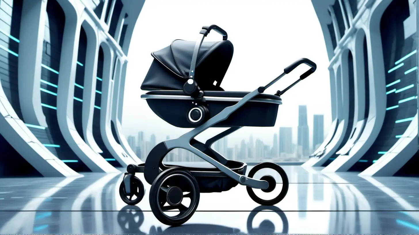 Futuristic Stroller in Modern Architectural Setting