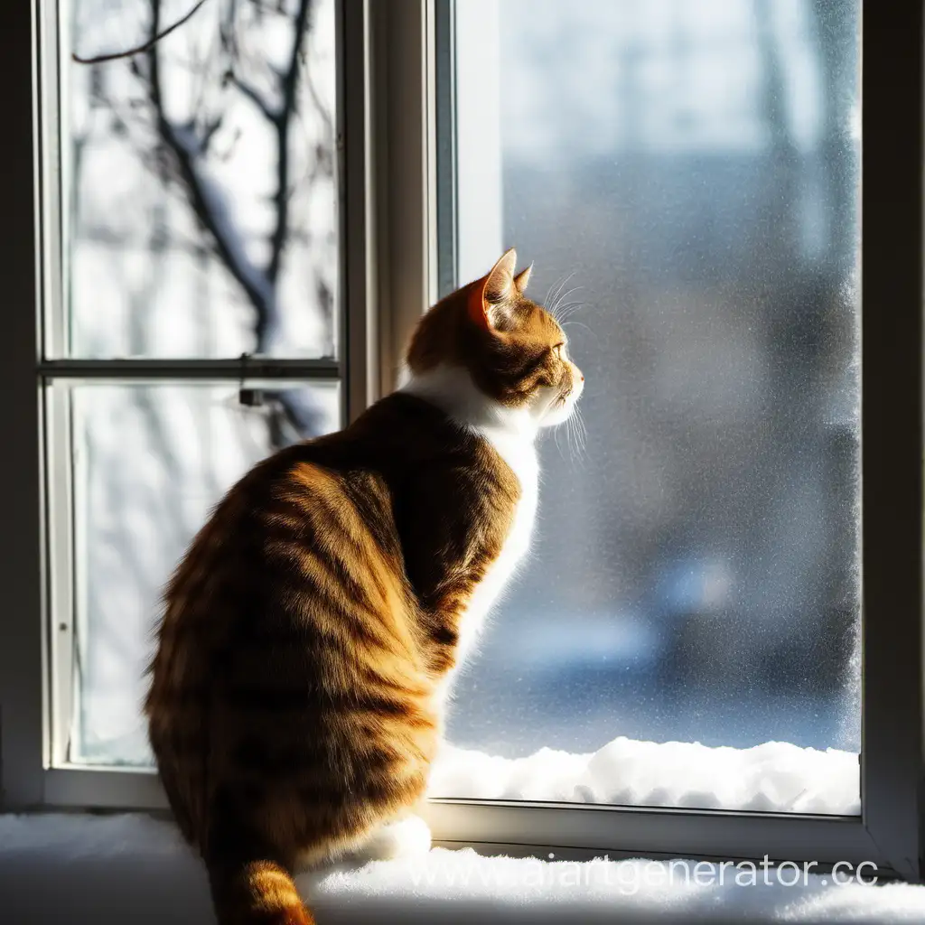 Кот смотрит в окно зима - весна