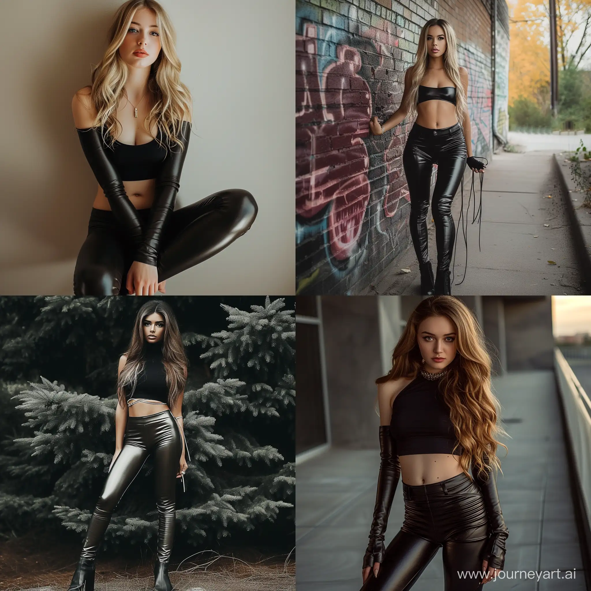 Sultry-Woman-Flaunting-Leather-Leggings-in-Urban-Vibes-Photoshoot