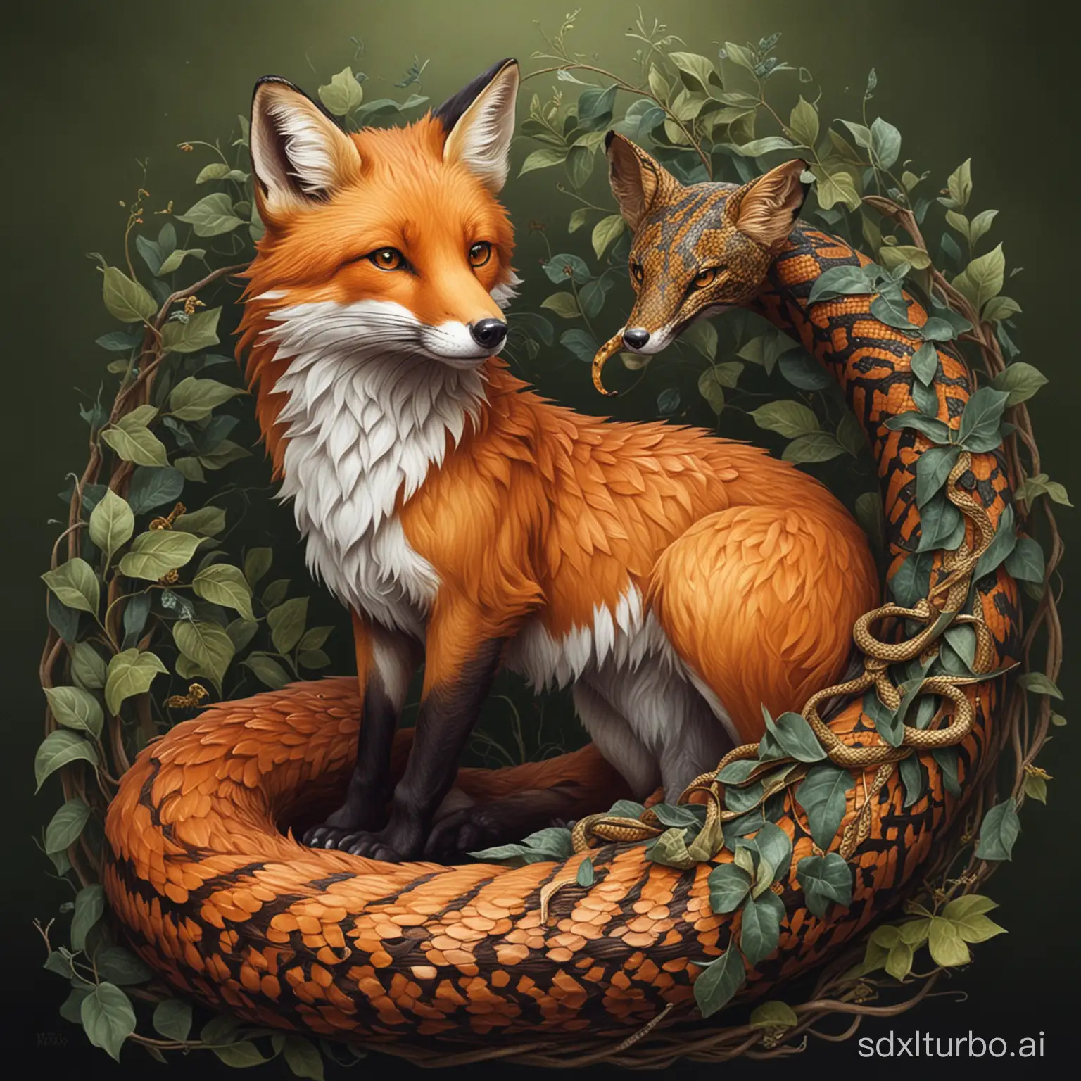 the fox which the snake wraps around