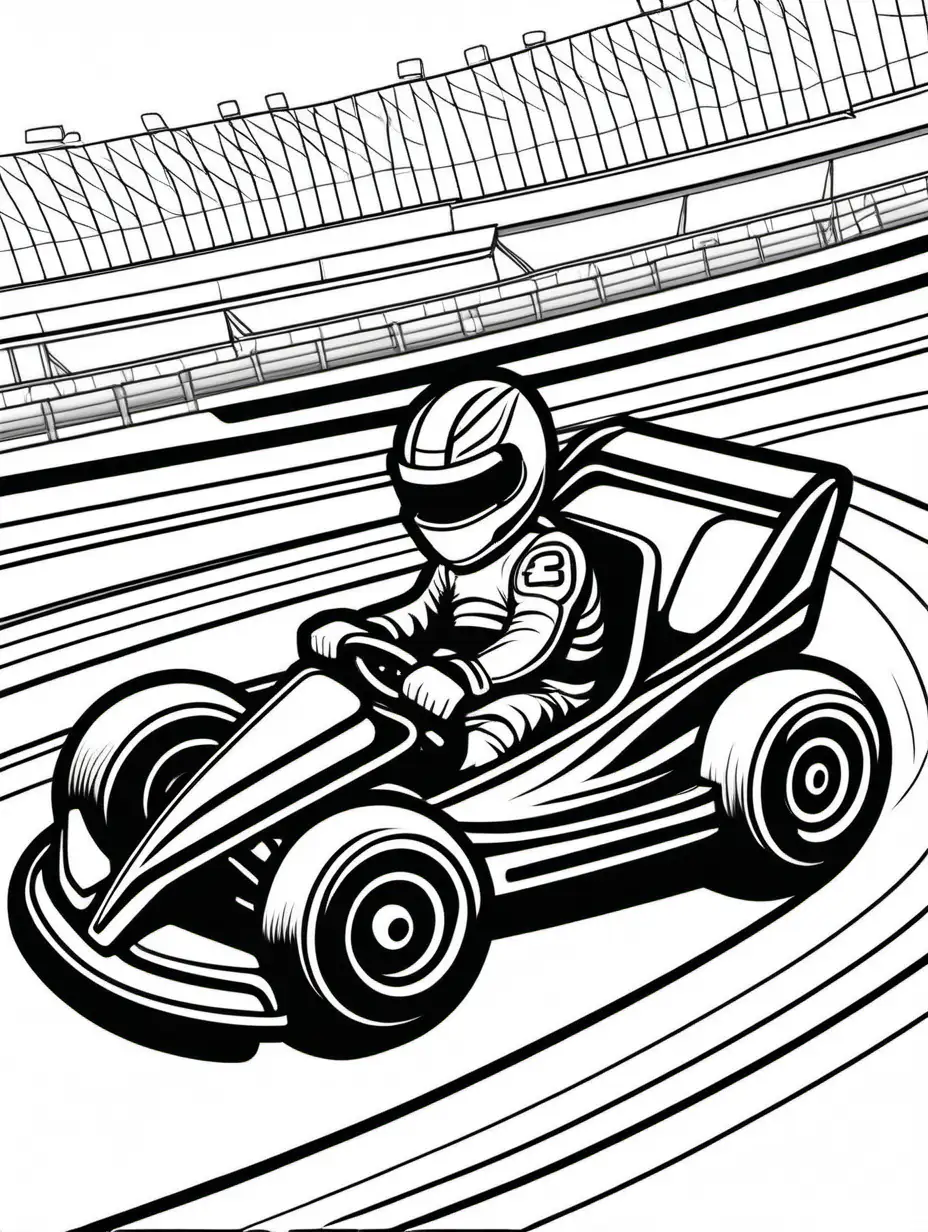 KidFriendly Go Kart Racing on a Bold Race Track Coloring Page