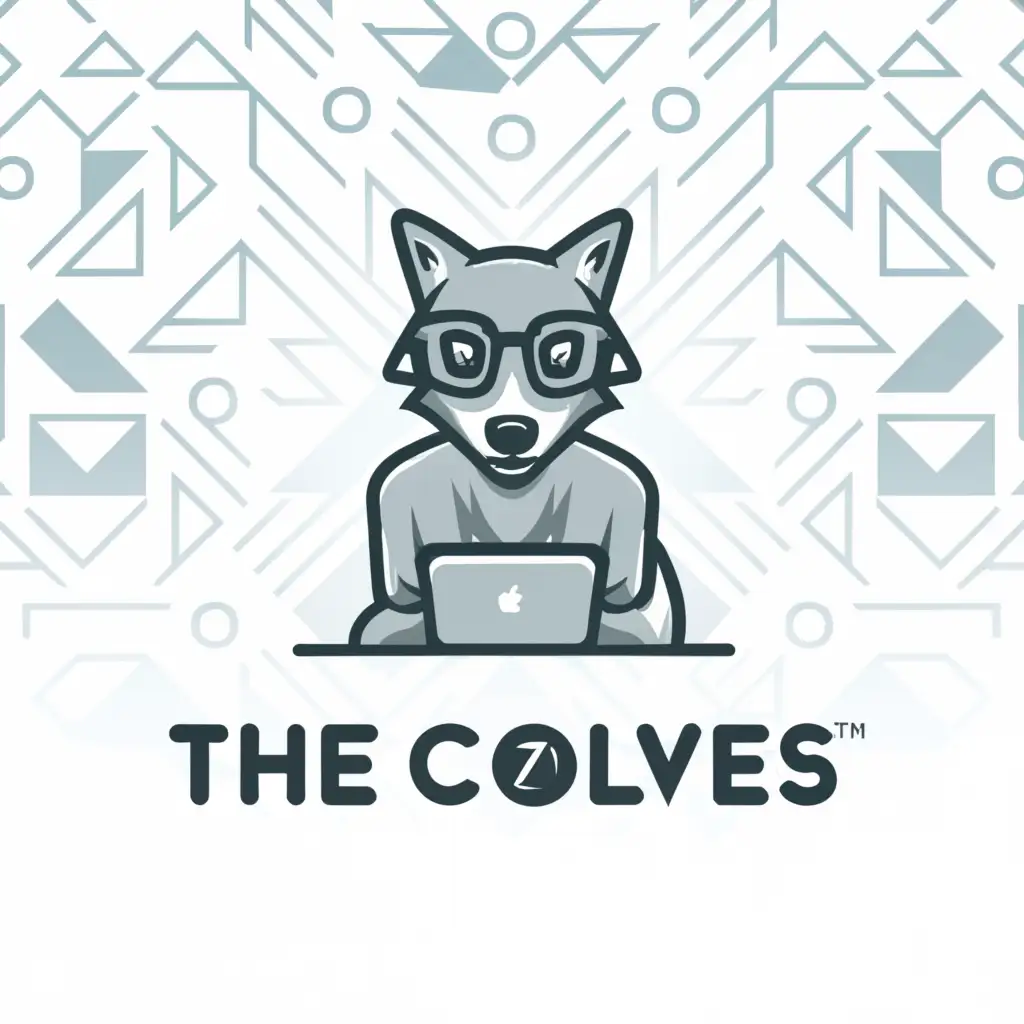 a logo design,with the text "The Colves", main symbol:A wolf coding on a computer,complex,clear background