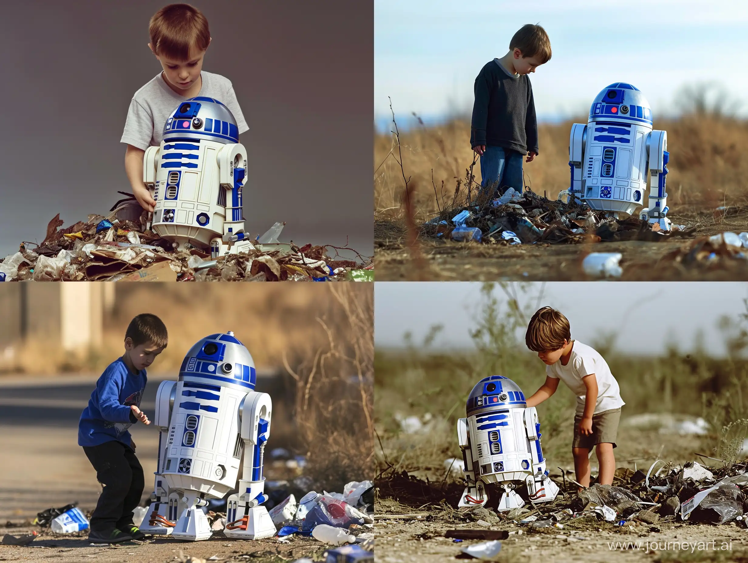An 8 year old boy finding R2-D2 in a pile of trash
