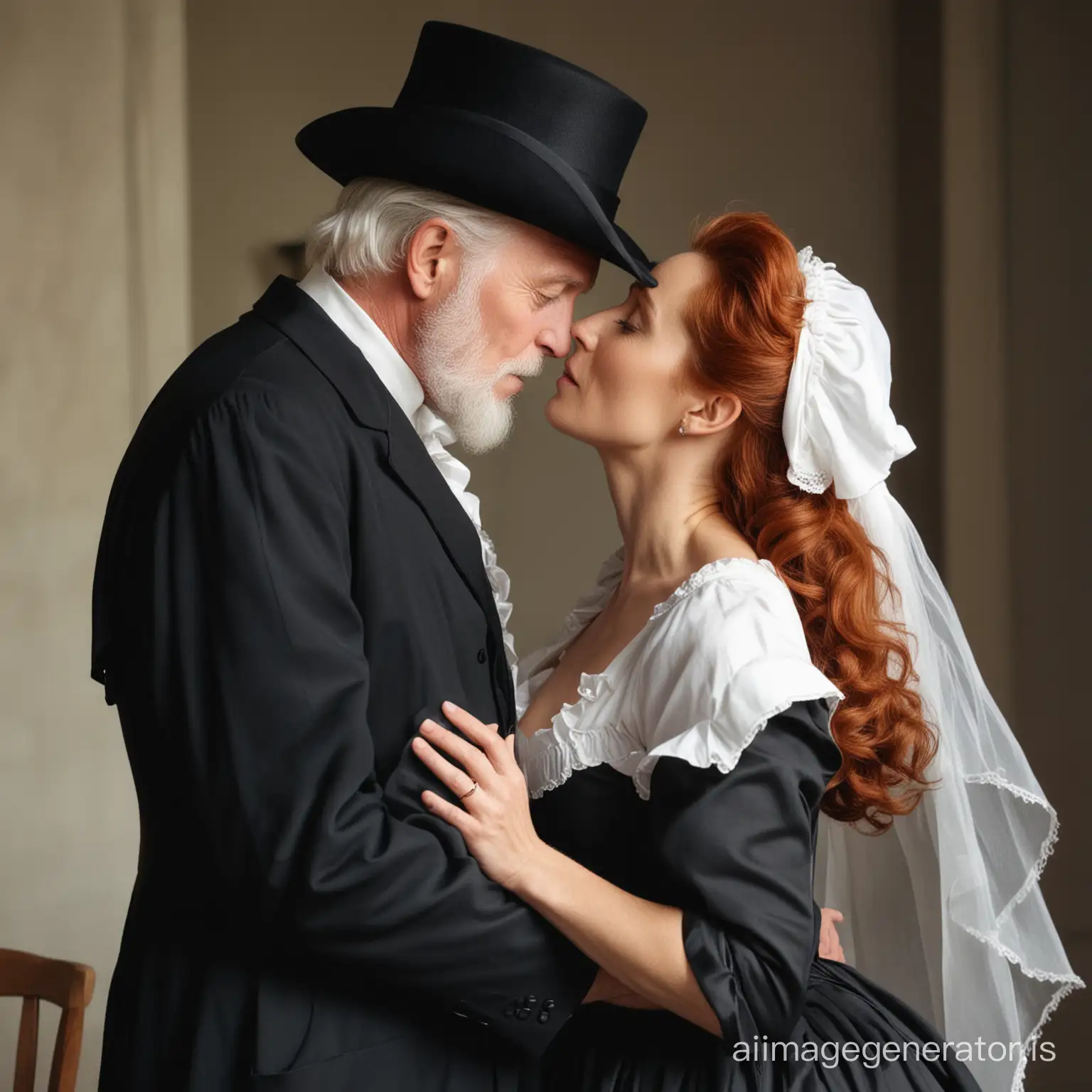 RedHaired-Gillian-Anderson-in-Romantic-Puritan-Attire-Kissing-Her-New-Husband