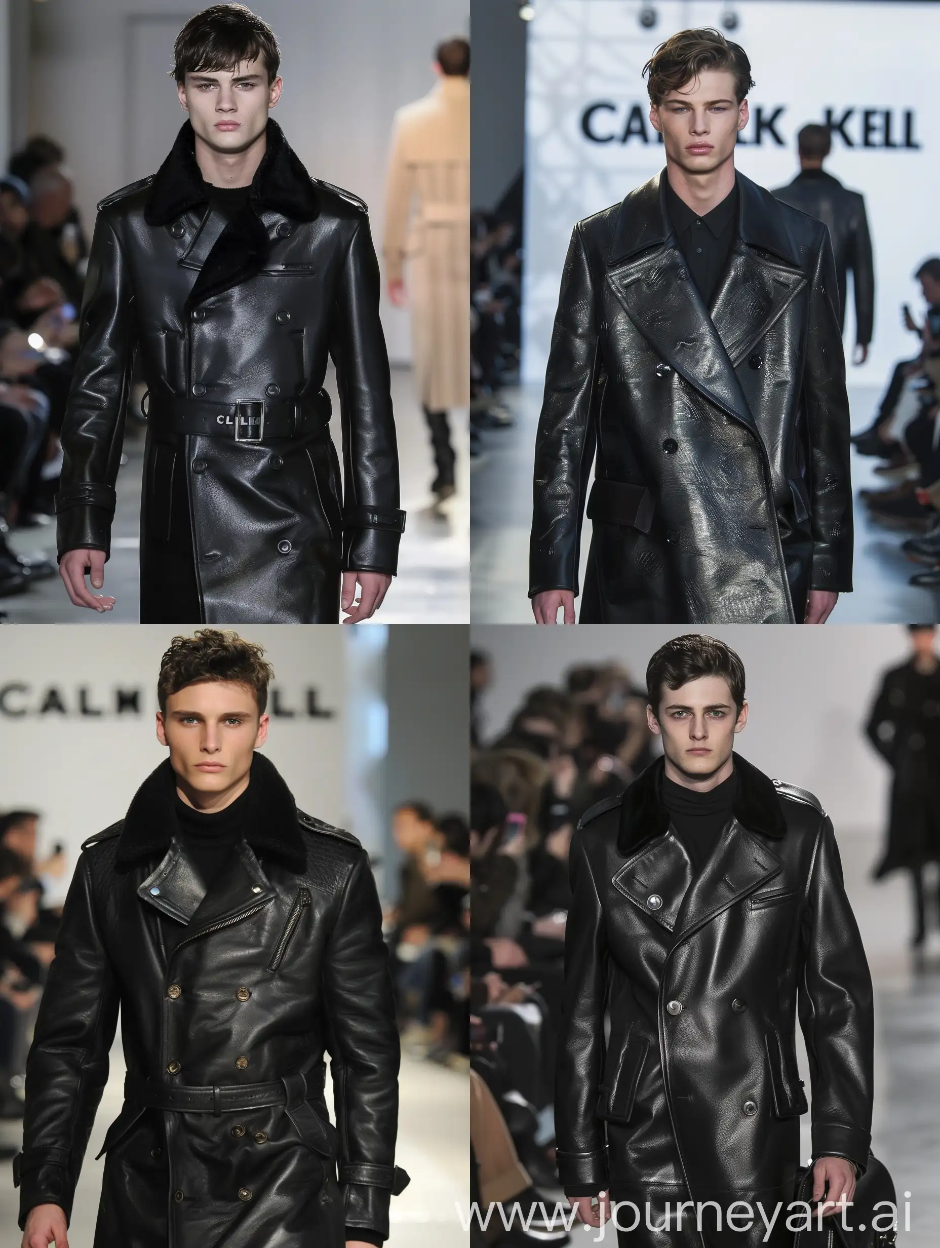 Male model handsome slim runway Calvin Klein haute couture for men coats leather 