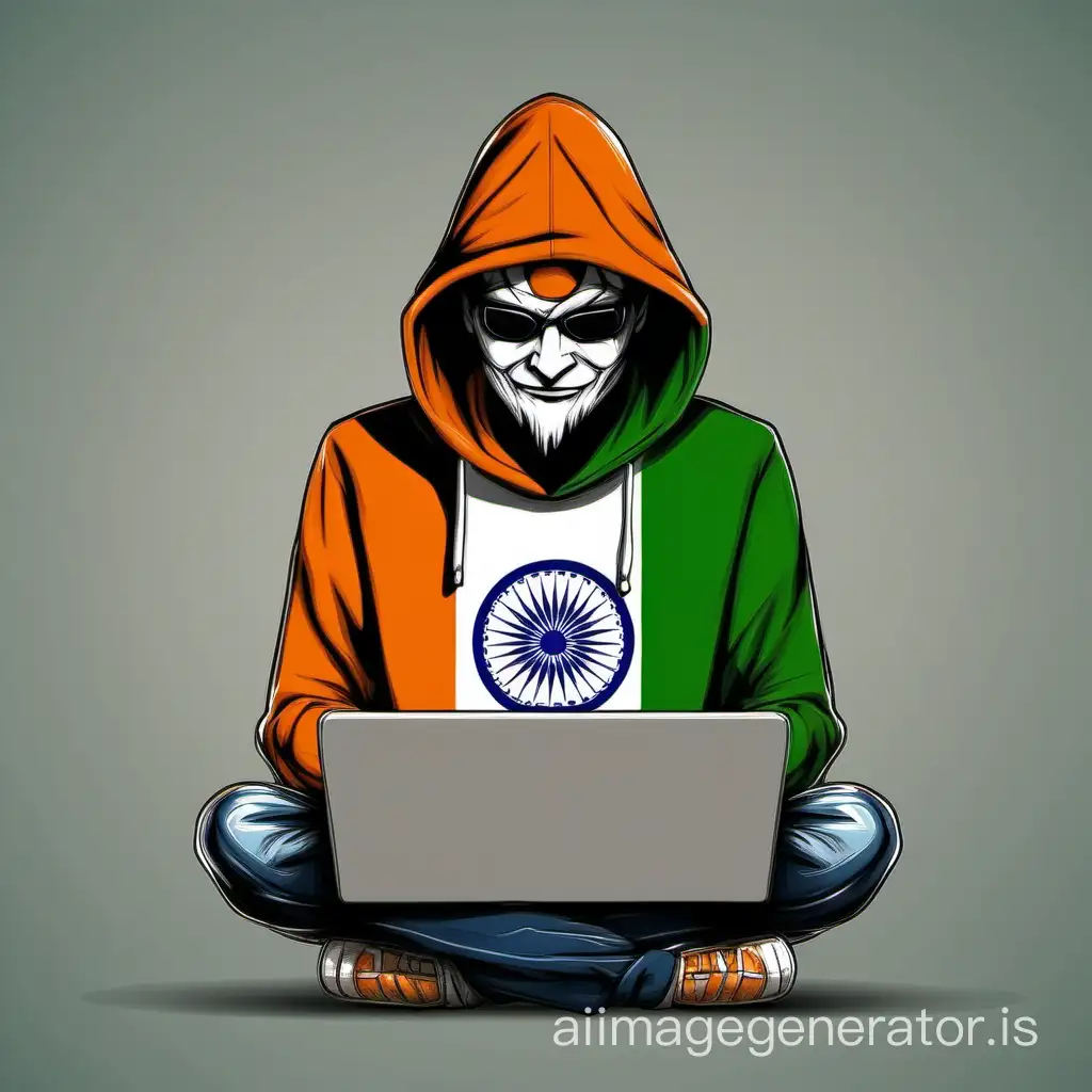 Laptop using Indian flag hoodie costume hacker