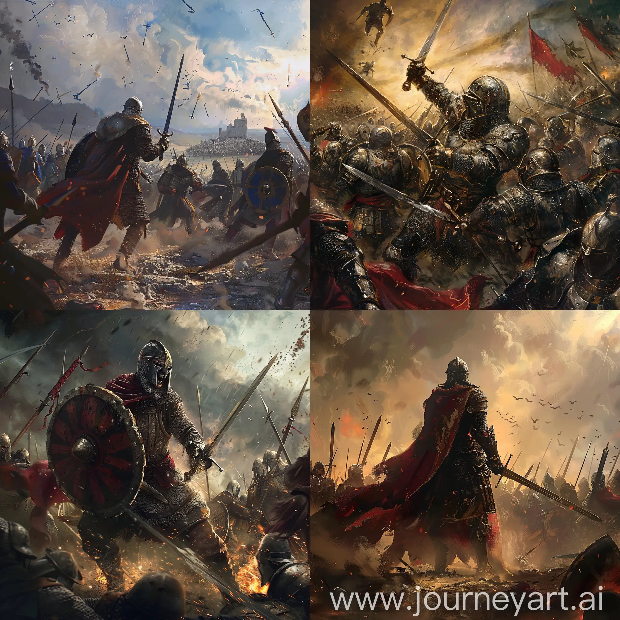 Courageous-Warrior-Surrounded-by-Knights-in-Battle