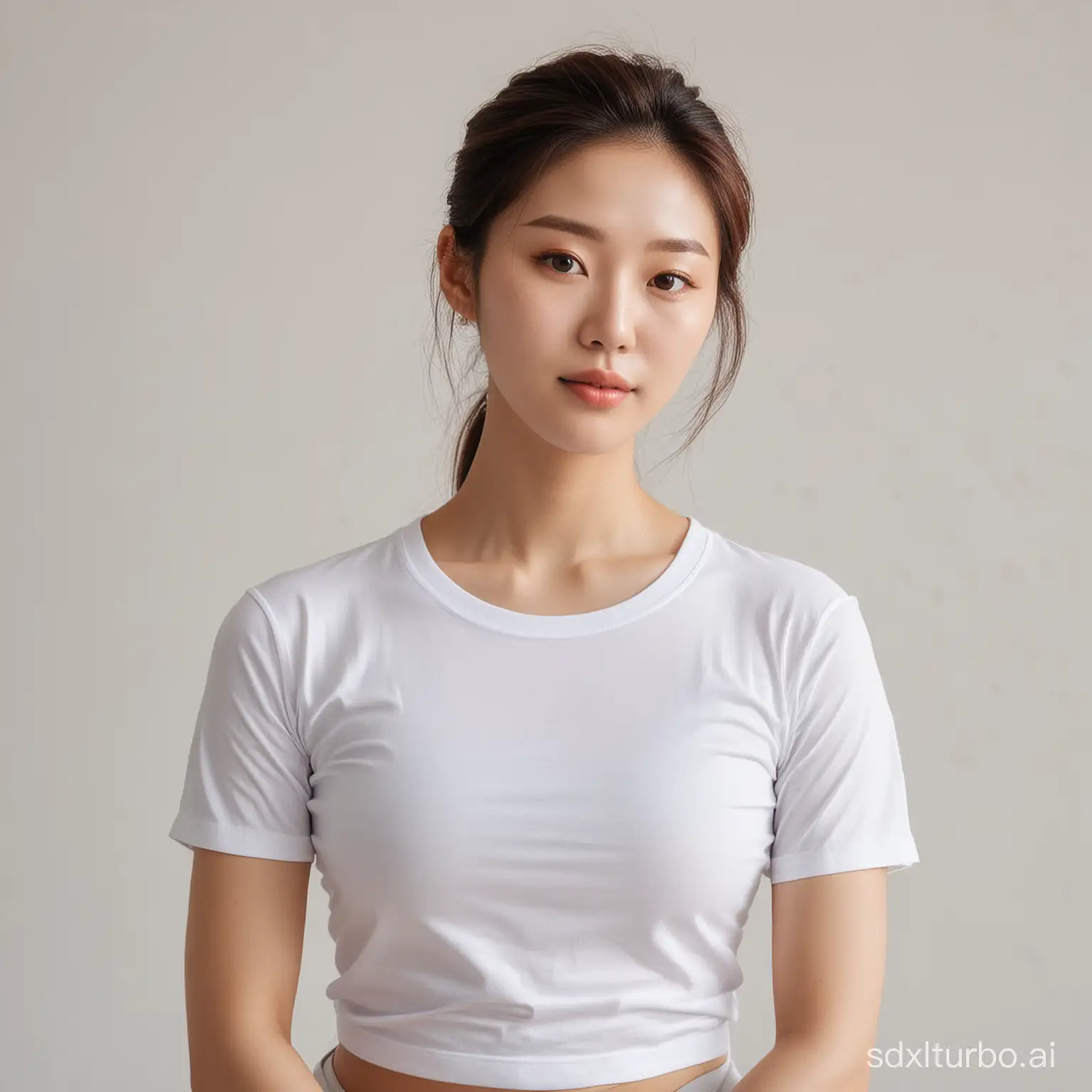 Korean yoga beauty wearing a white T-shirt