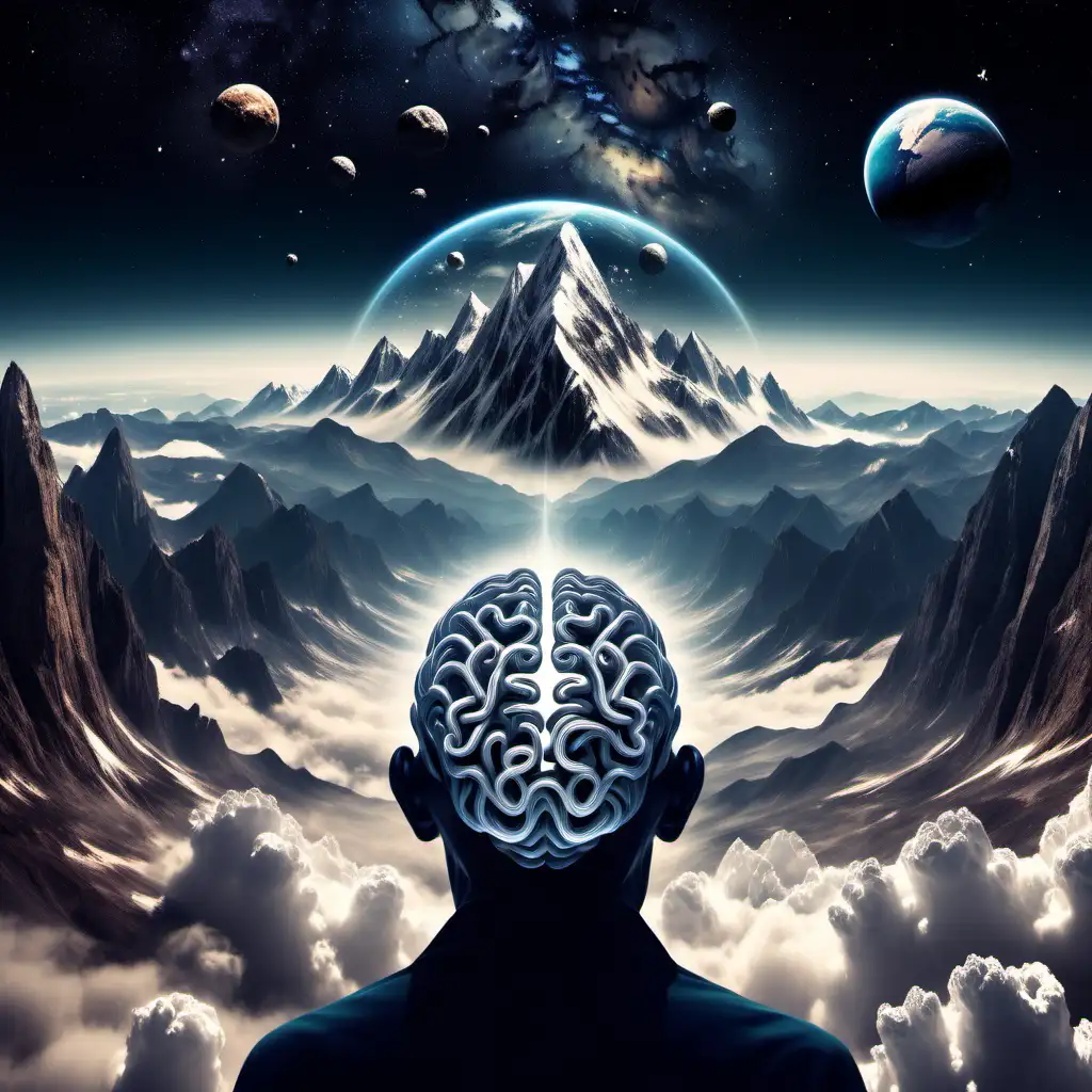 Contemplative Mind in Cosmic Serenity with Mountain Vistas | MUSE AI