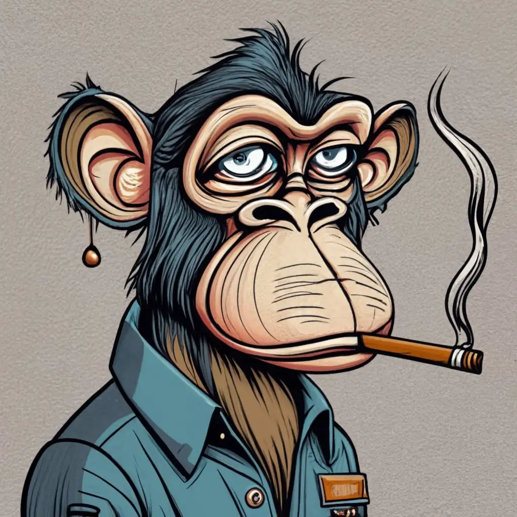 logo, Monkey in the style of NFT with a cigarette in its mouth, with the text "Wolf", typography