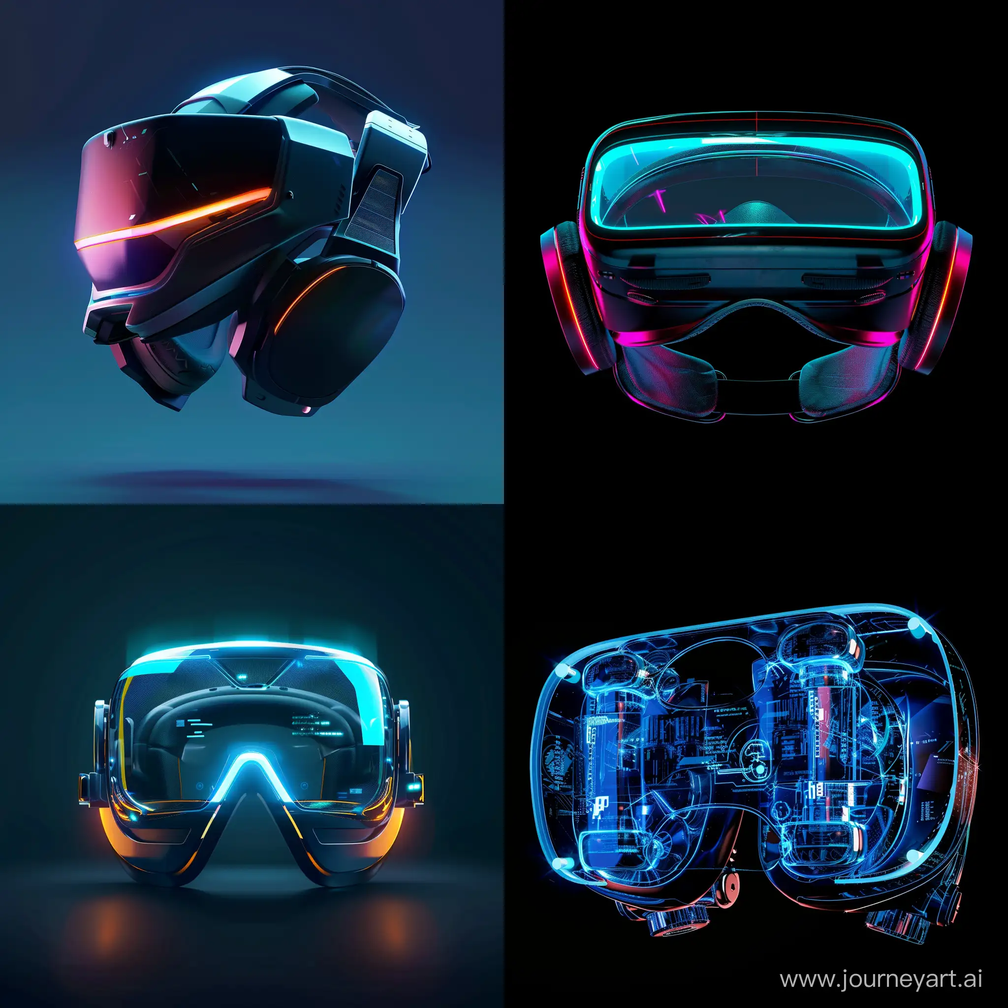 A futuristic cyberpunk theme VR headset product image, solid background.