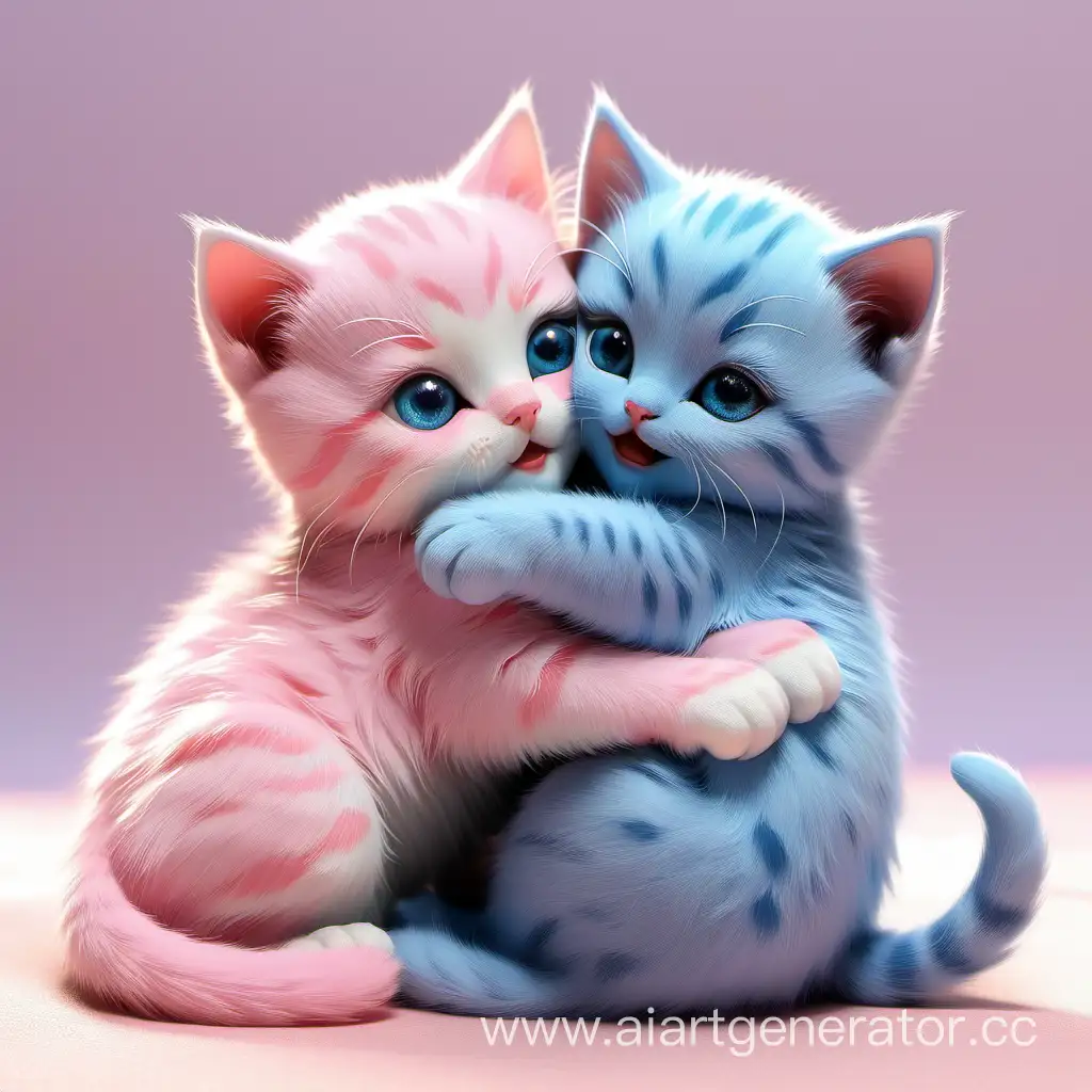 Розовый котик обнимает синего котика