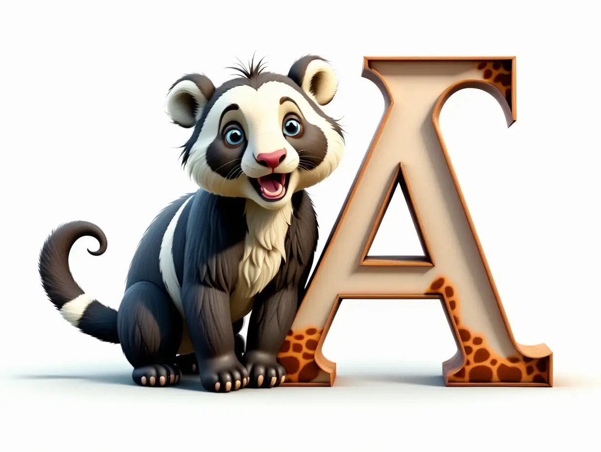 Artistic Representation of Letter A with Adorable Animal