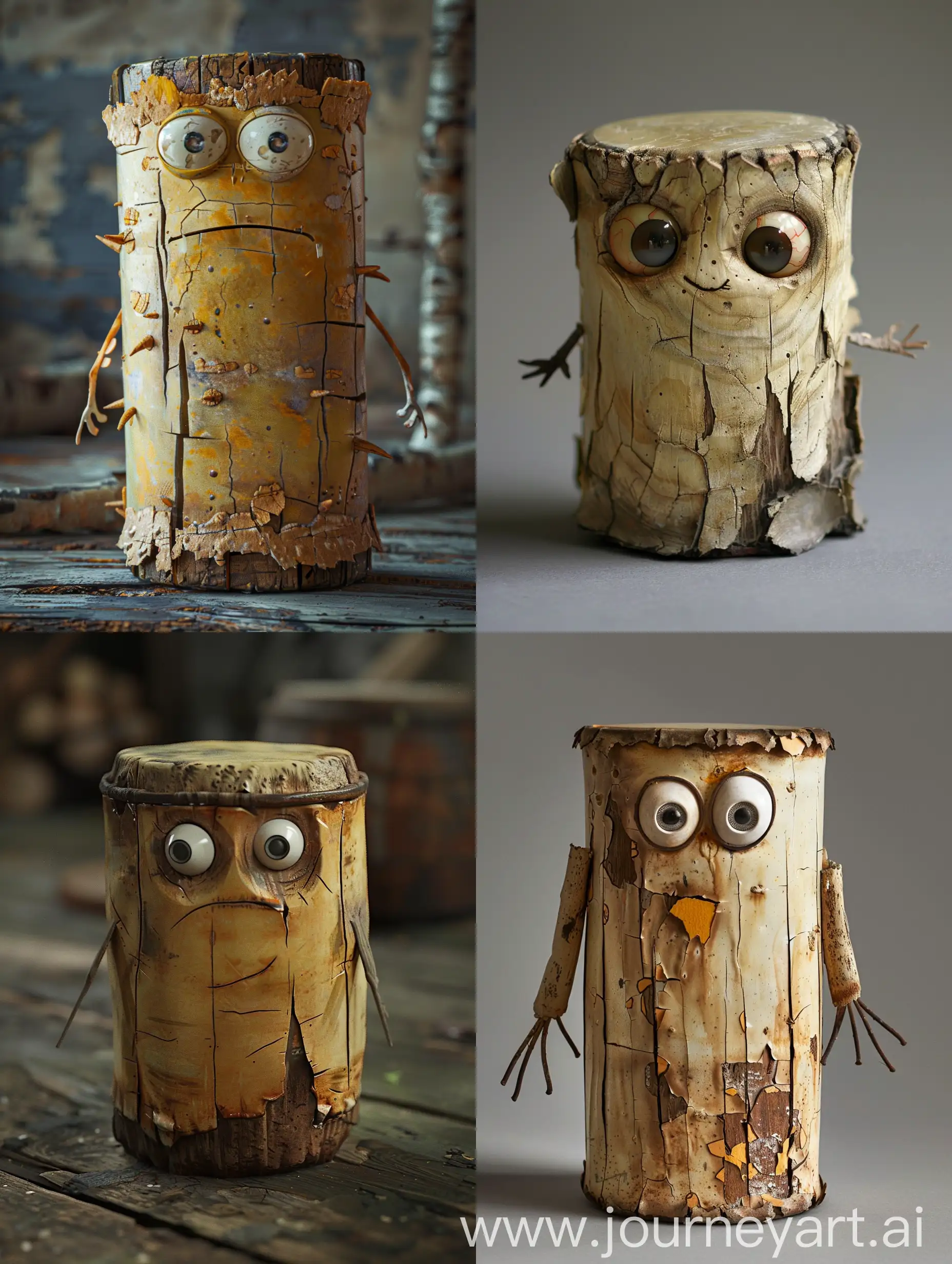 Quirky-Drum-Character-with-Personality-and-Weathered-Appearance