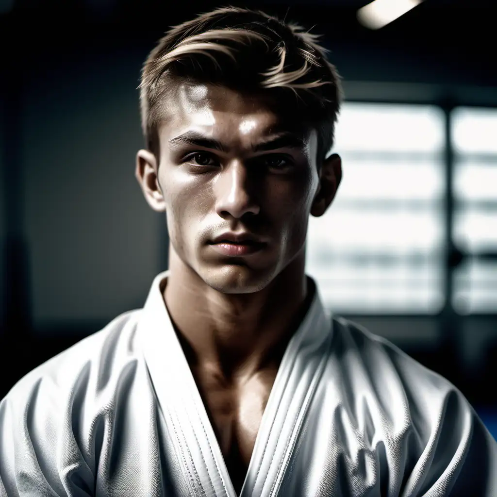 HyperRealistic Portrait 22YearOld Finnish Martial Artist in Luxurious Eastern BJJ Gym