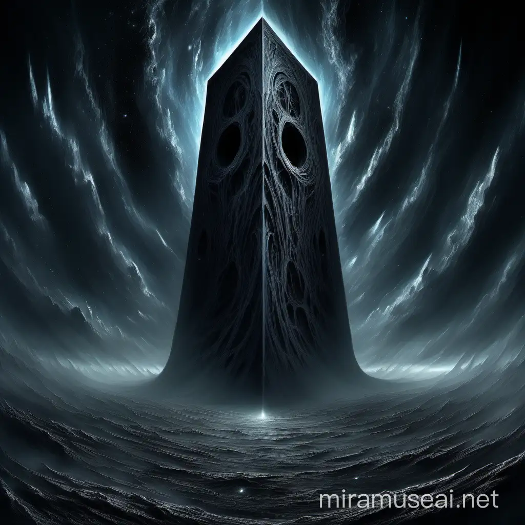 Void Monolith: A massive, shadowy entity that exists beyond the boundaries of reality, its presence causing distortions in space and time. It is the embodiment of cosmic chaos and existential dread, lurking at the edge of existence.